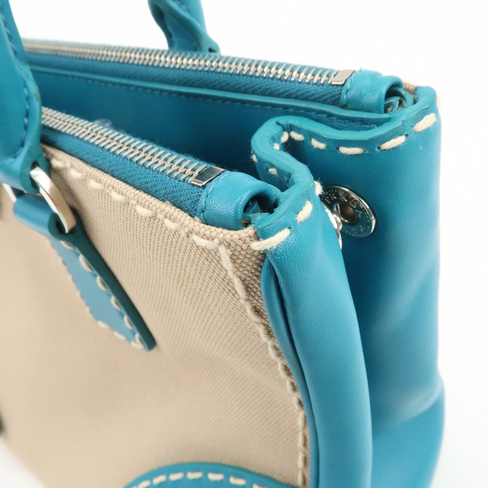 PRADA Triangle Logo Canvas 2Way Bag Hand Bag Tote Bag Blue B1801K