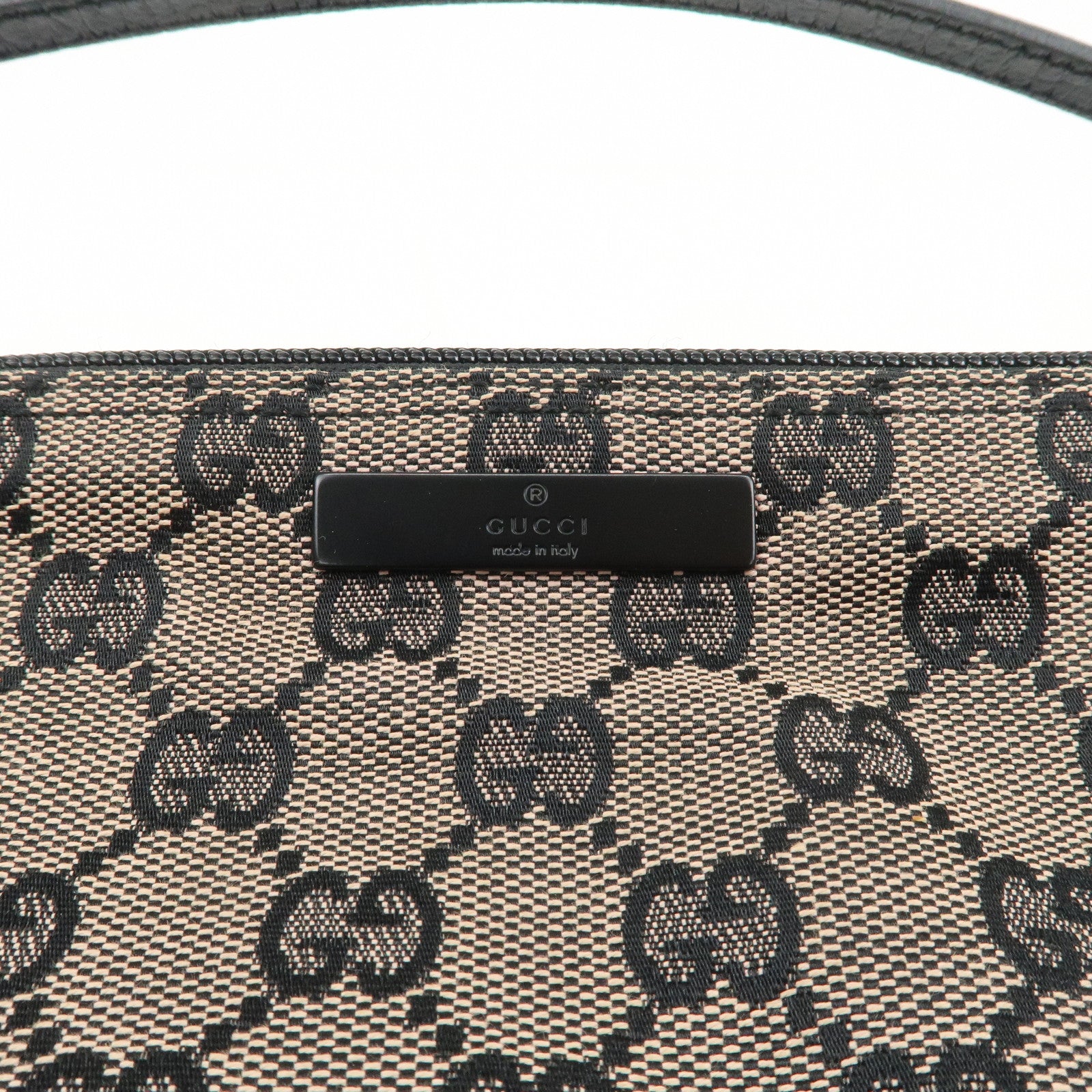 GUCCI Boat Bag GG Canvas Leather Hand Bag Beige Black 07198