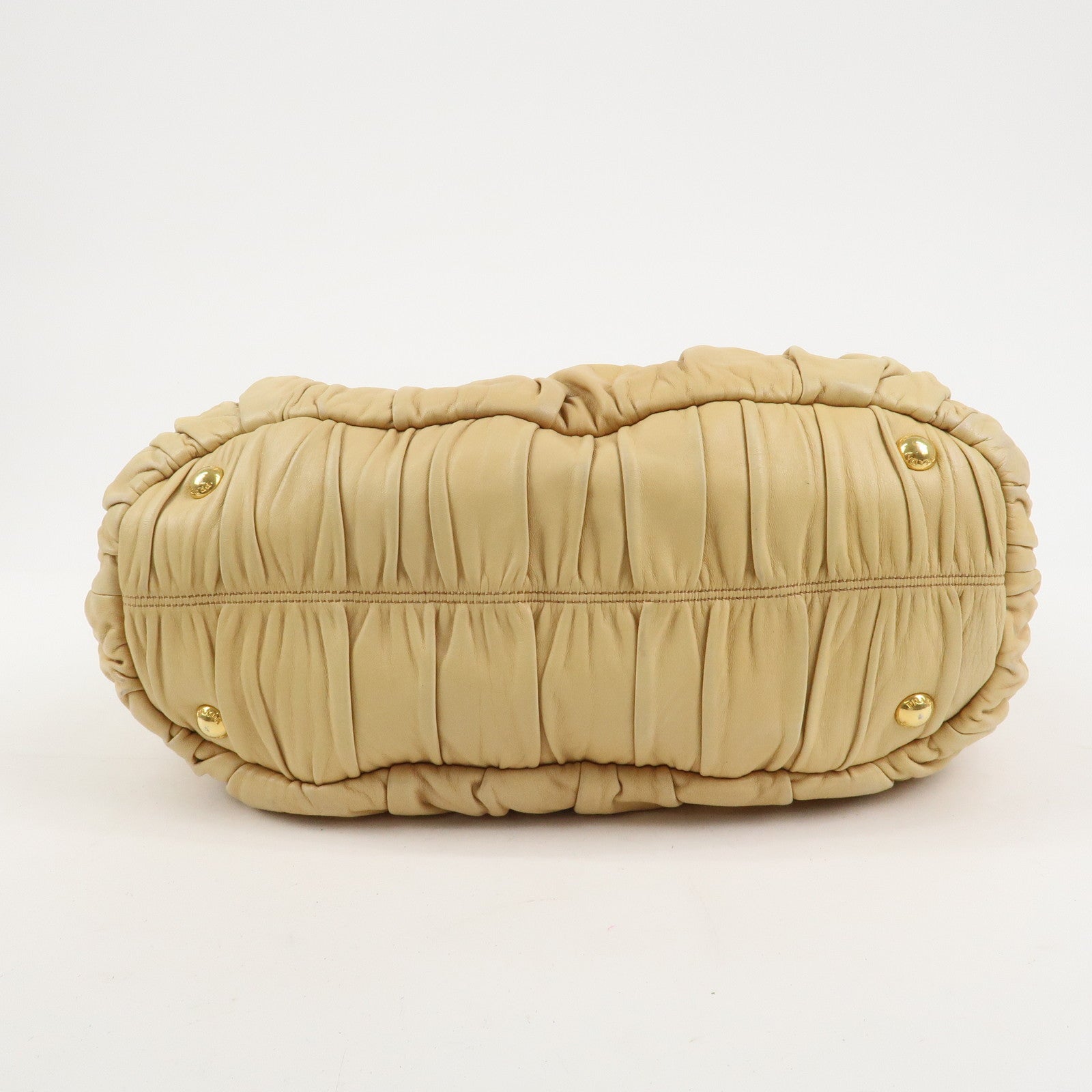 PRADA Nappa Gaufre Leather Gathered 2Way Bag Hand Bag Beige BN1336