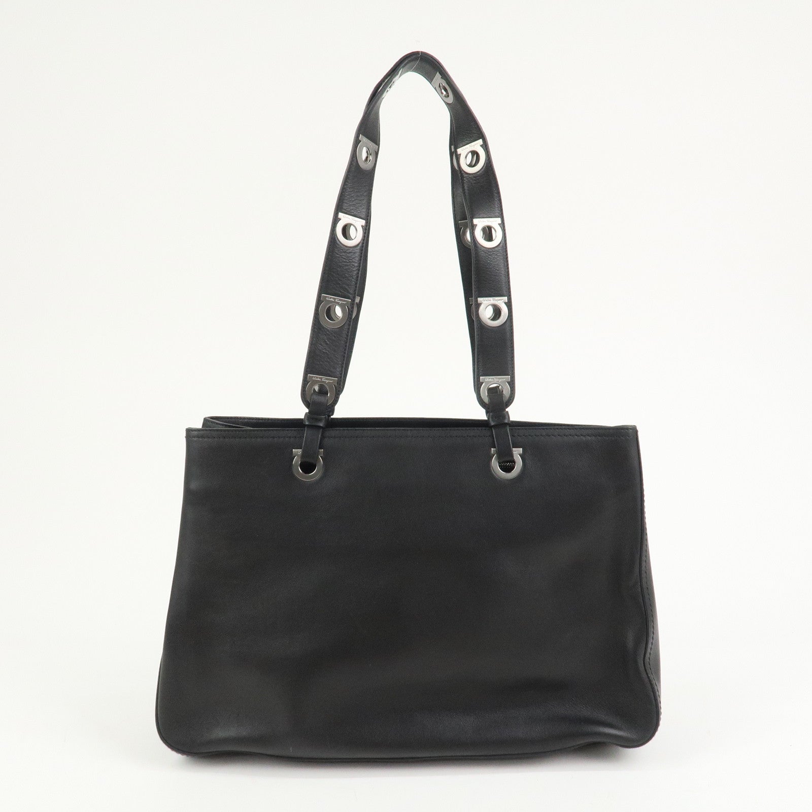 Ferragamo Gancini Leather Tote Bag Shoulder Bag Black