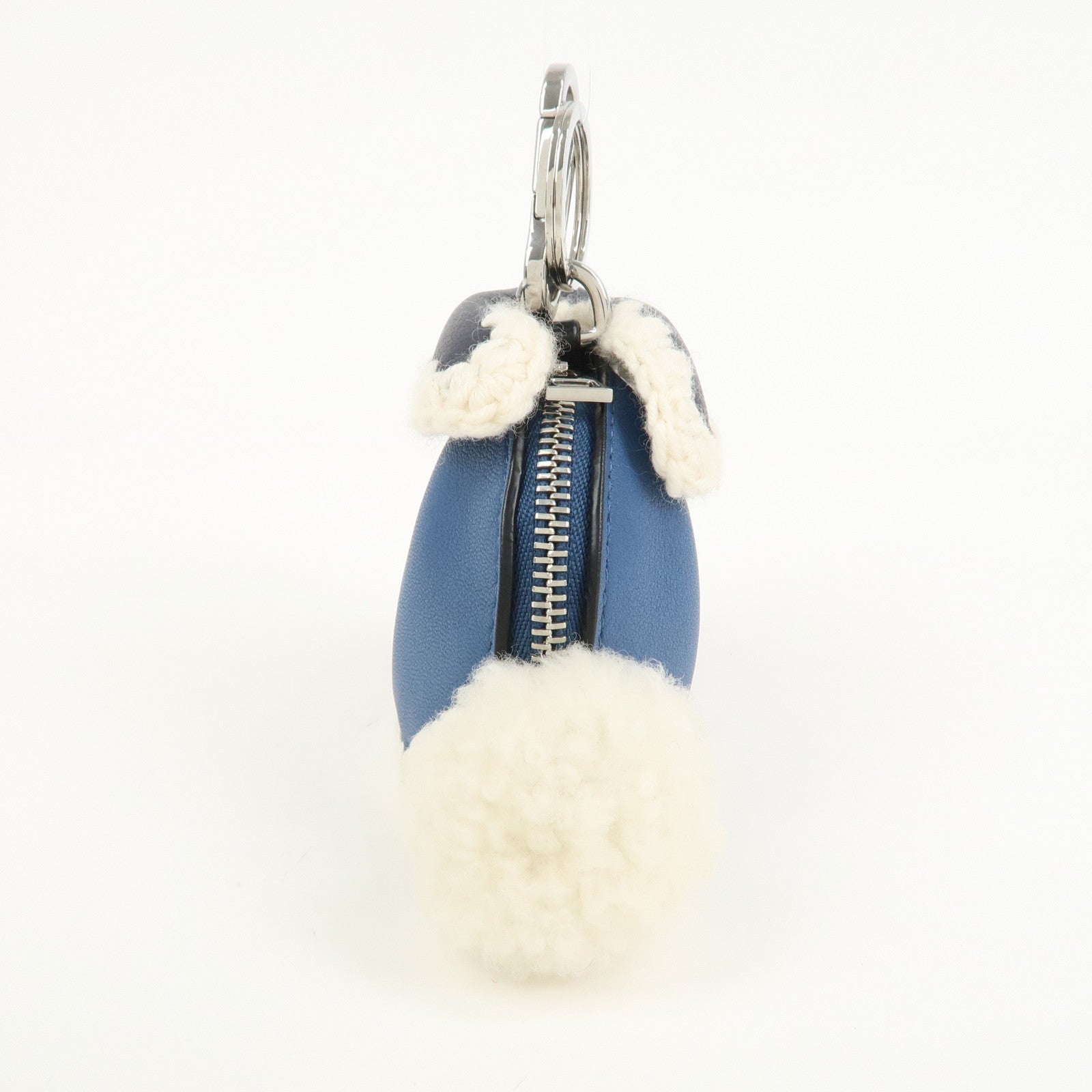 LOEWE Rabbit Motif Leather Coin Case Charm Key Chain Blue