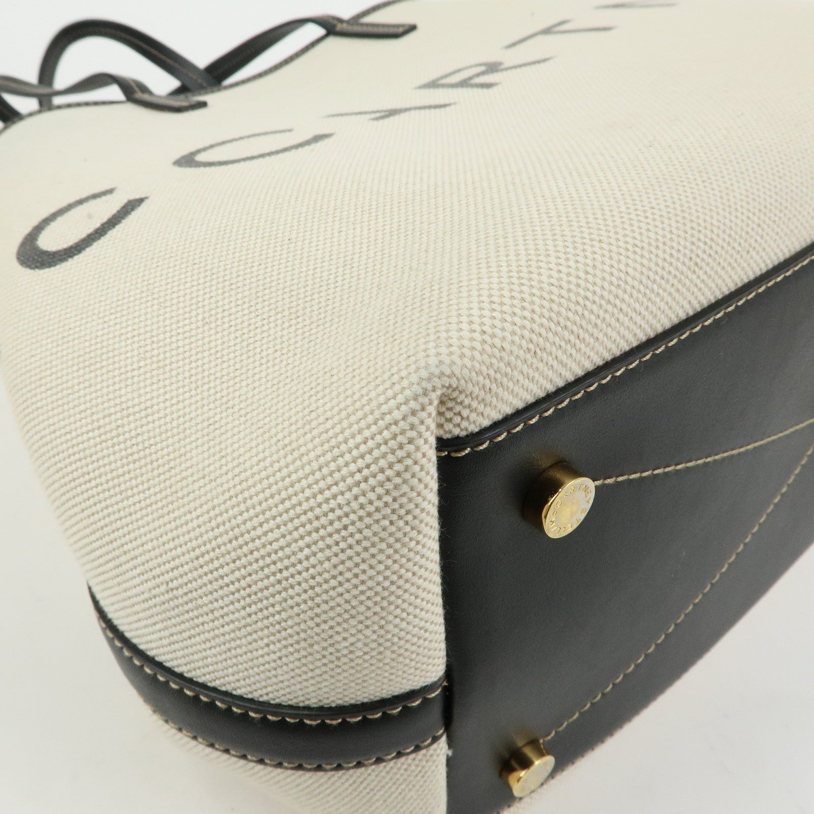 STELLA MCCARTNEY Leather Canvas Tote Bag Shoulder Bag Ecru Black