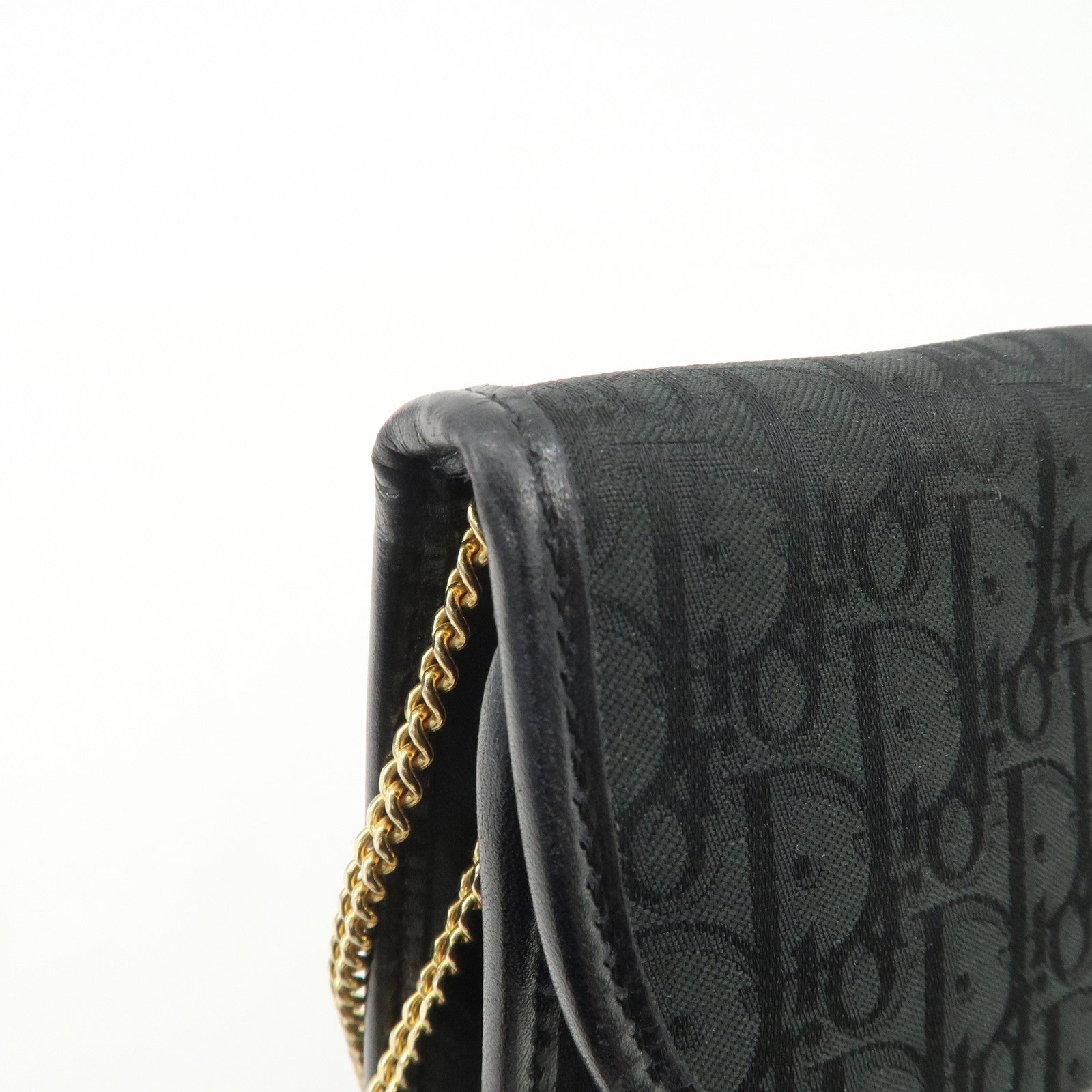 Christian Dior Trotter Leather Canvas Chain Shoulder Bag Black