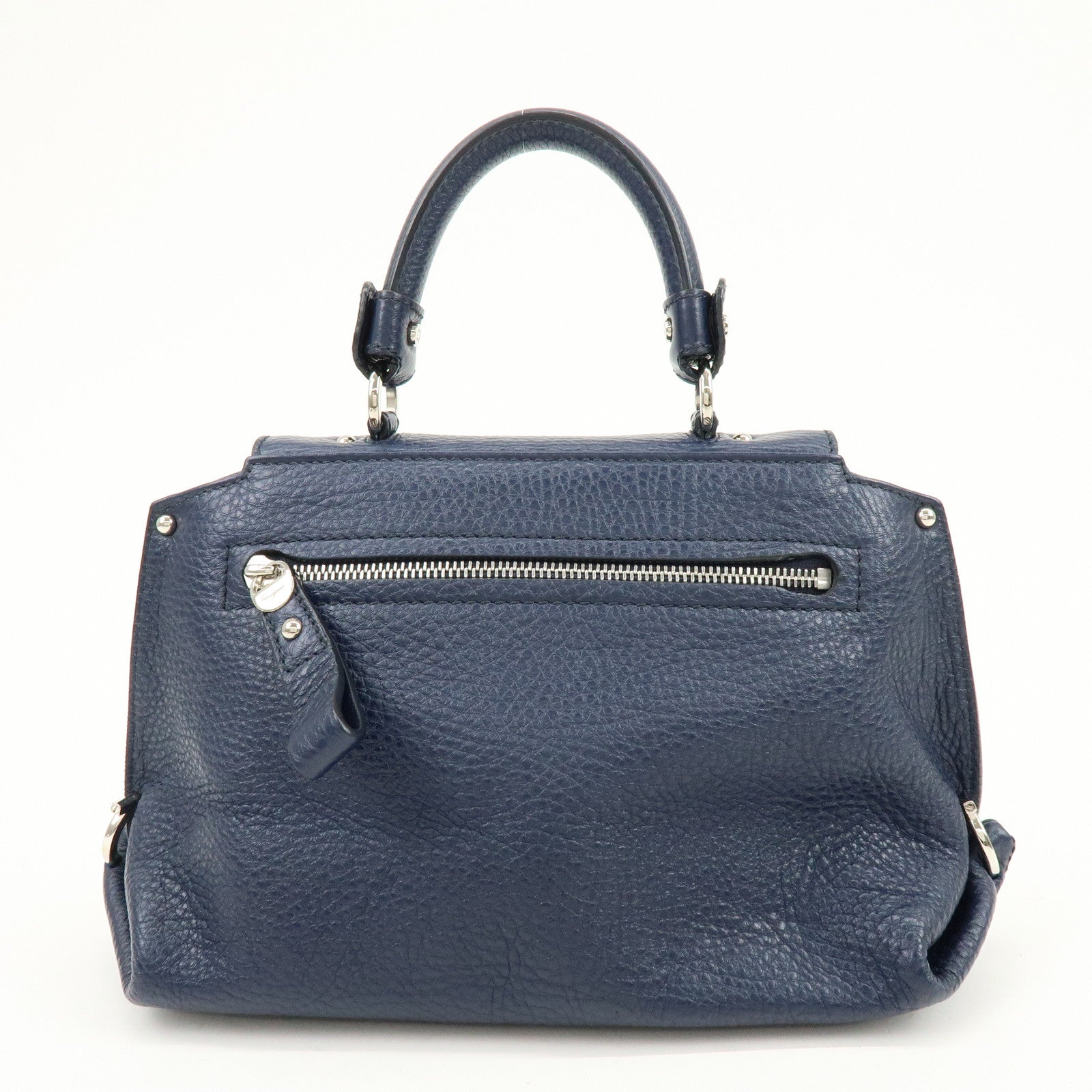 Ferragamo Gancini Leather Hand Bag Navy