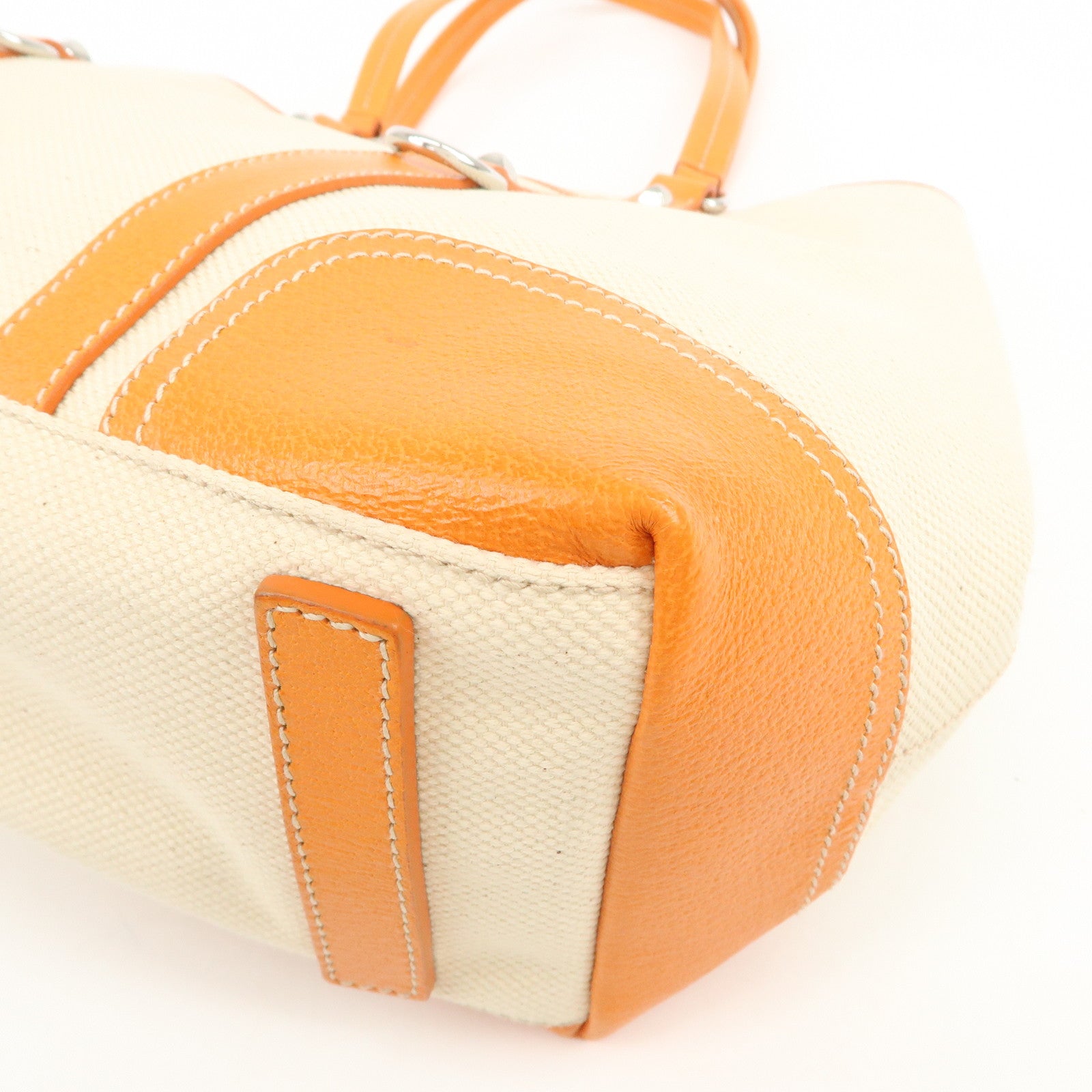 PRADA Triangle Logo Canvas Leather Tote Bag Natural Orange BR2920