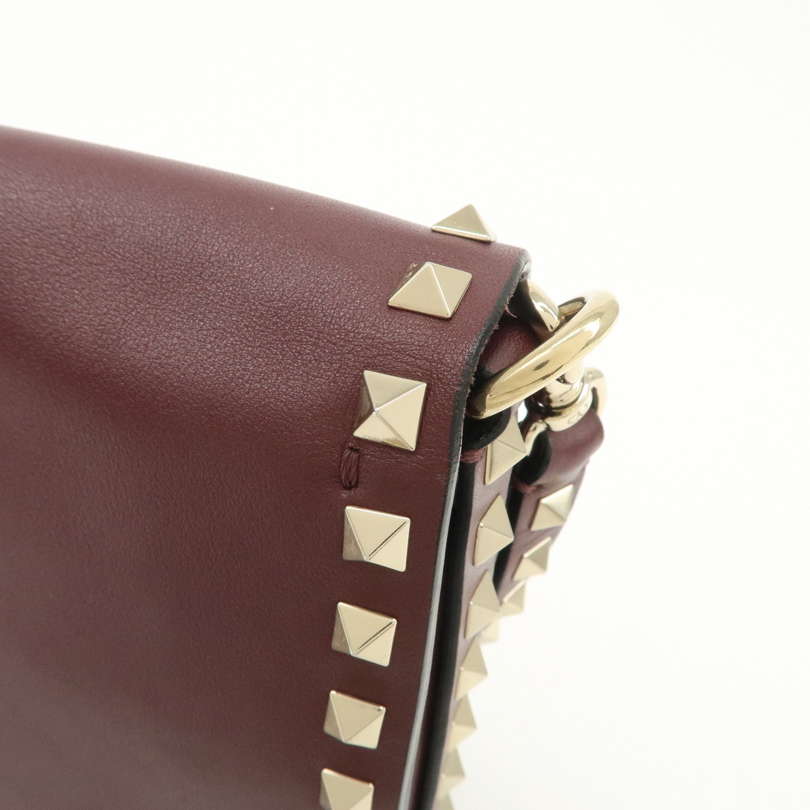 VALENTINO Rock Studs Leather Shoulder Bag Hand Bag Brown