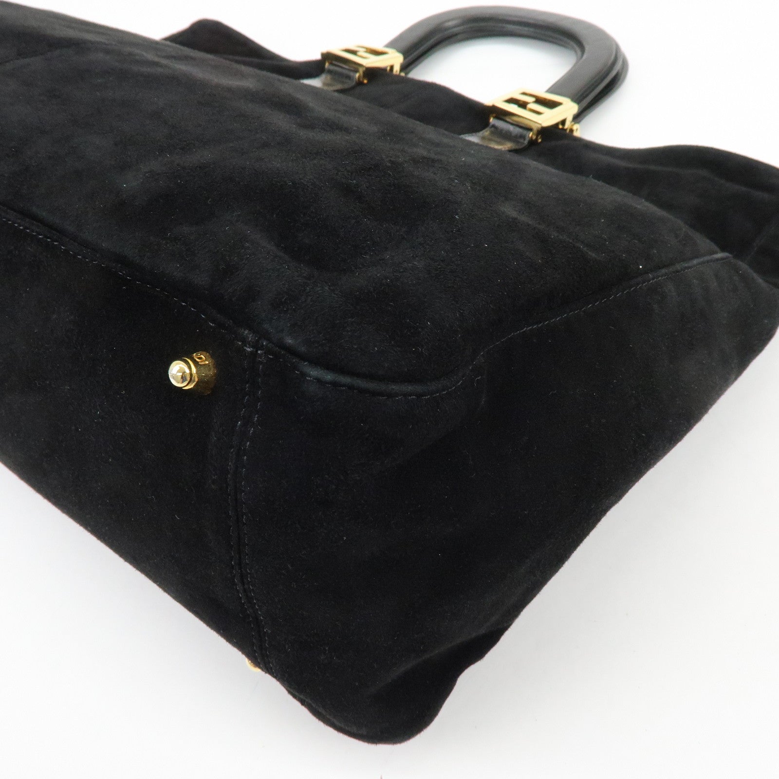 FENDI Suede Leather Tote Bag Hand Bag Black 230826693009