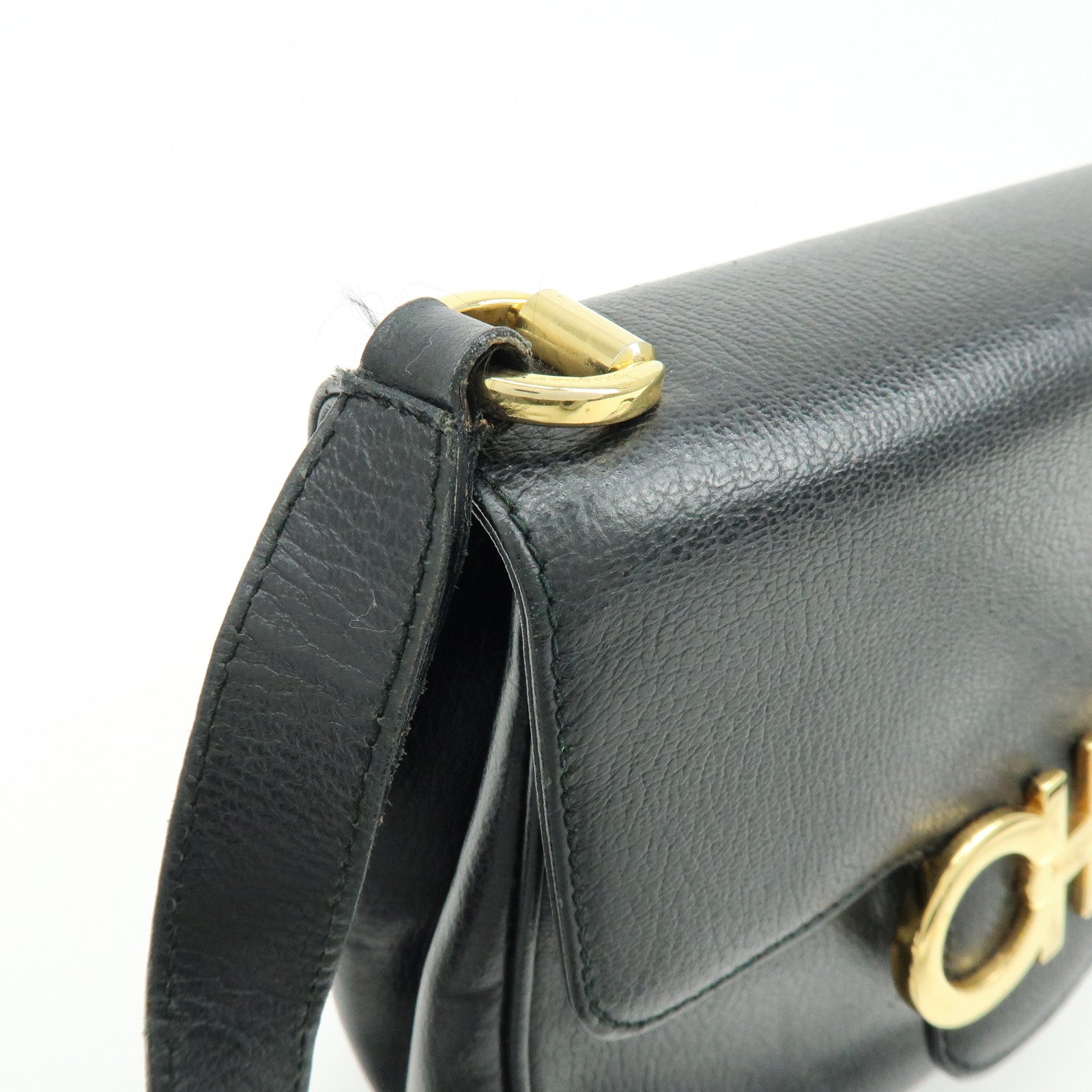 Ferragamo Gancini Leather Shoulder Bag Crossbody Bag Black