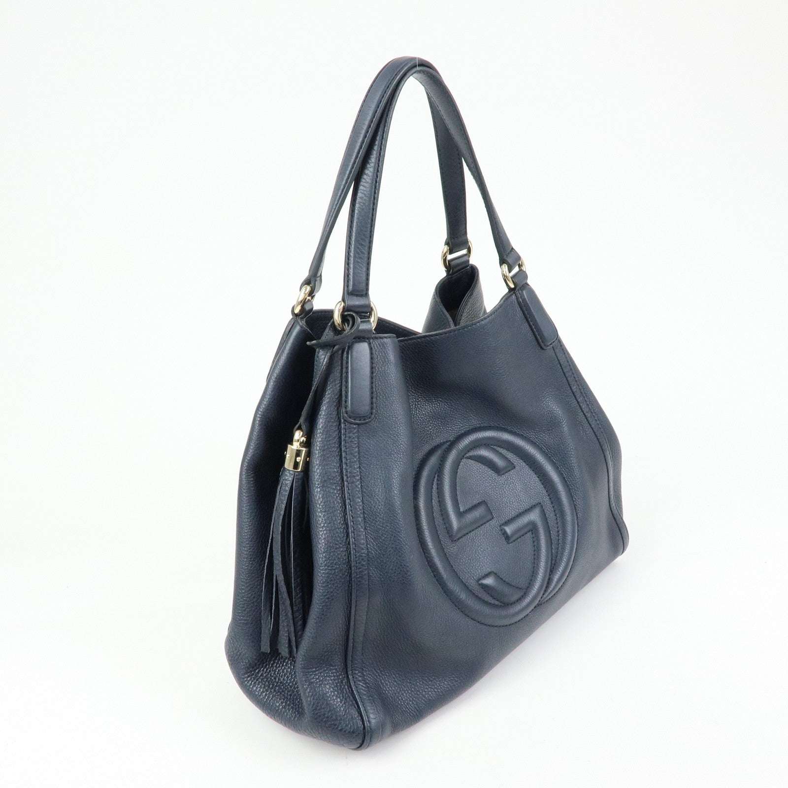 GUCCI SOHO Interlocking G Leather Tote Bag Shoulder Bag Navy 282309