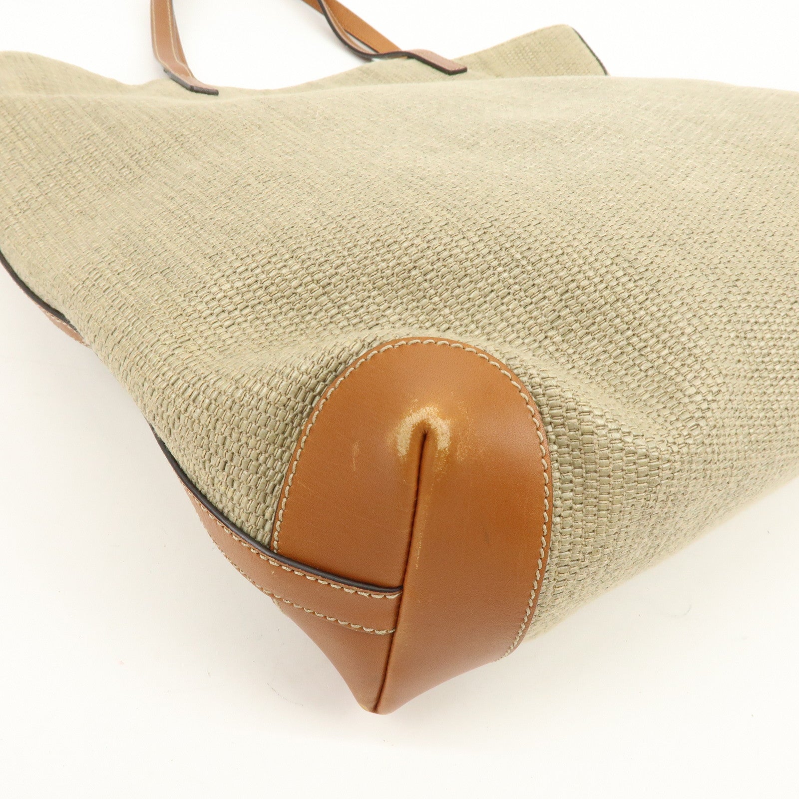 GUCCI Straw Leather Tote Bag Shoulder Bag Beige Brown 309551