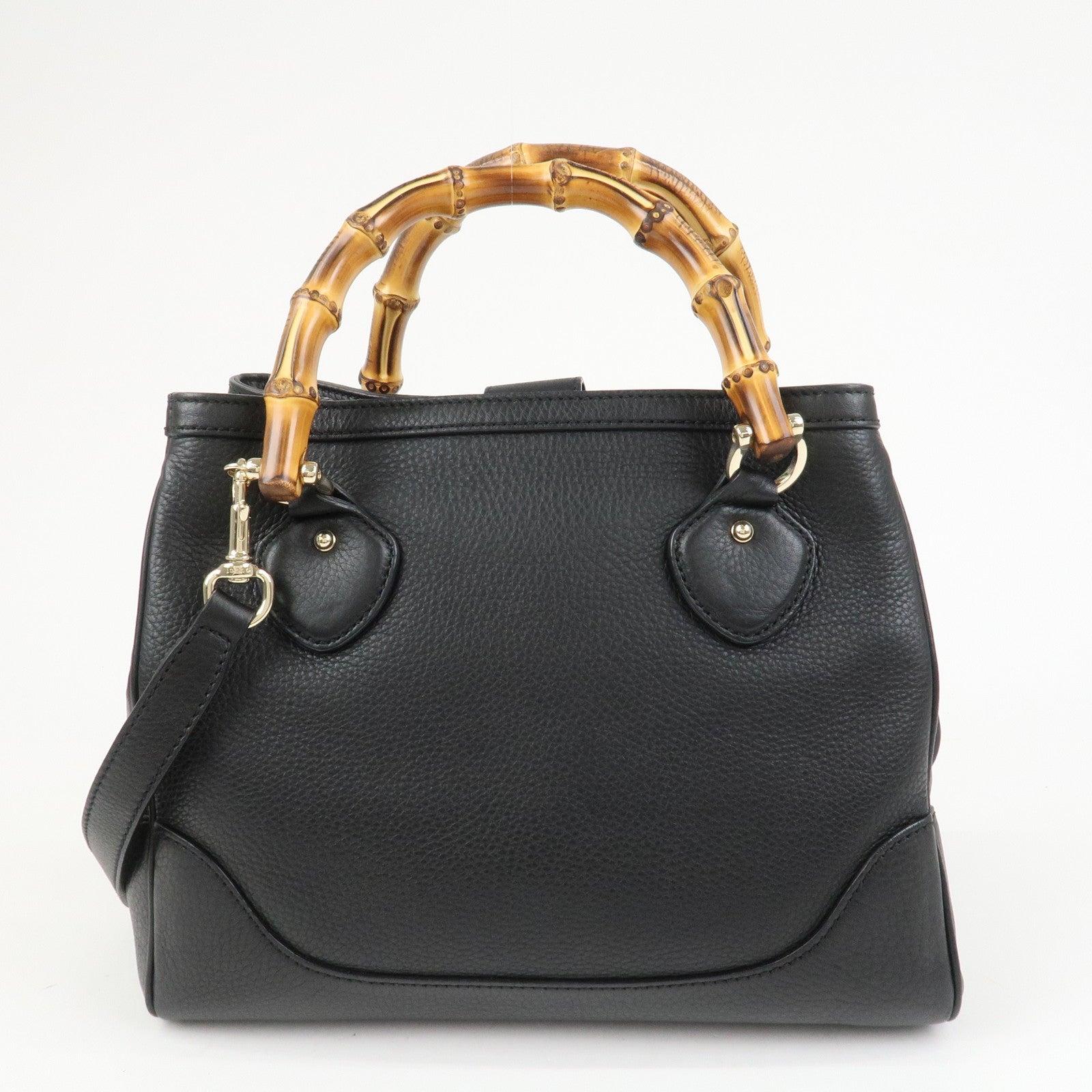 GUCCI Bamboo Logo Leather 2Way Shoulder Bag Hand Bag Black 308360