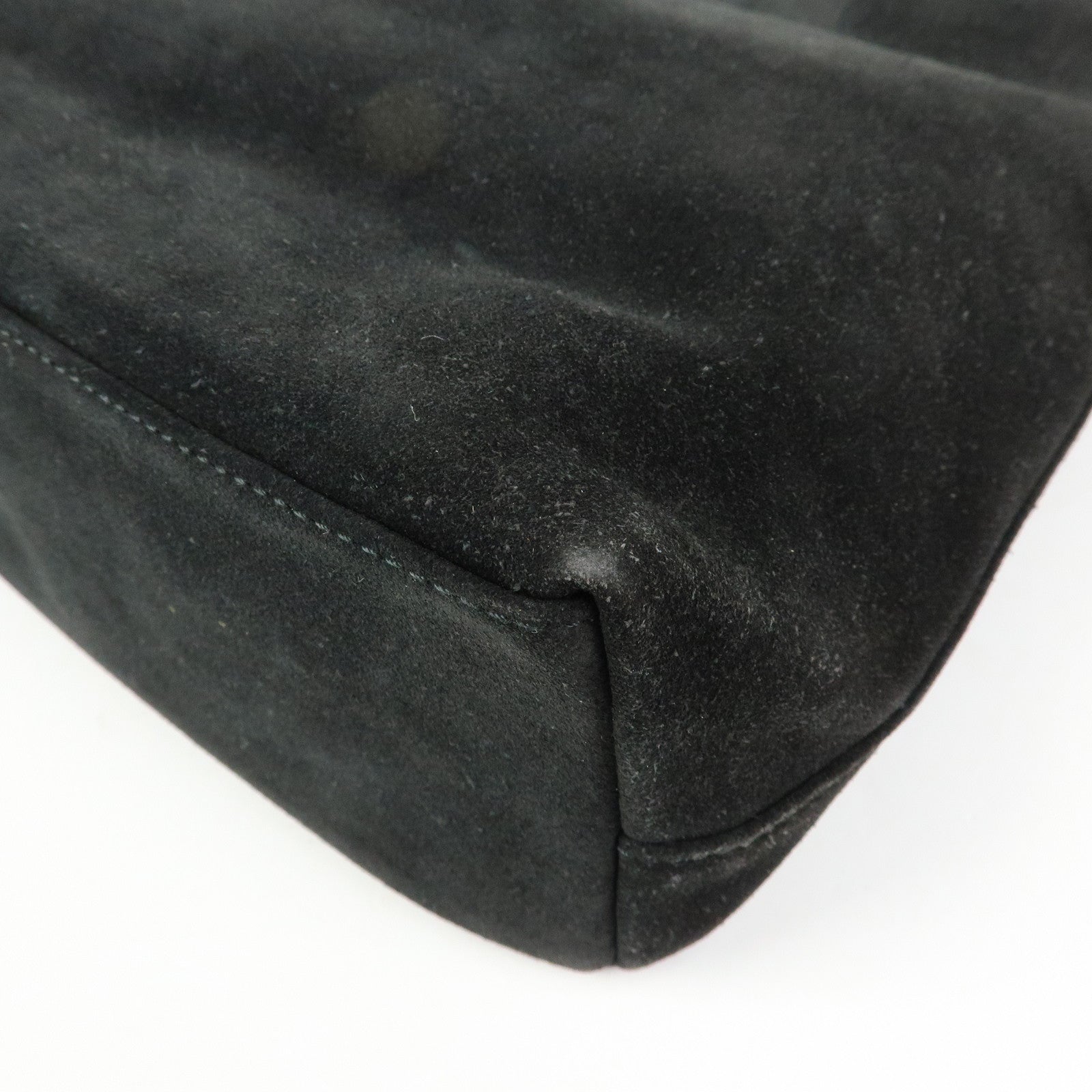 GUCCI Bamboo Suede Shoulder Bag Hand Bag Black 001.3244