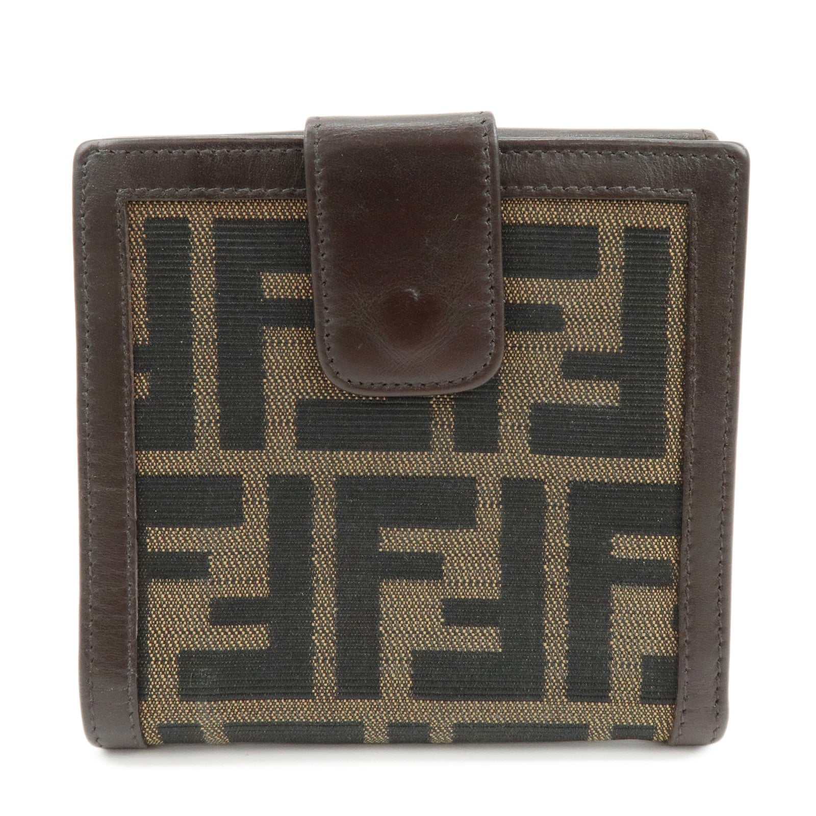 FENDI Zucca Canvas Leather Bi-fold Wallet Brown Black 01695