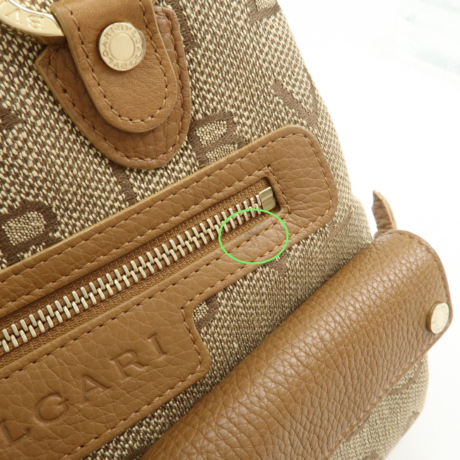 BVLGARI Logo Mania Canvas Leather Hand Bag Light Brown