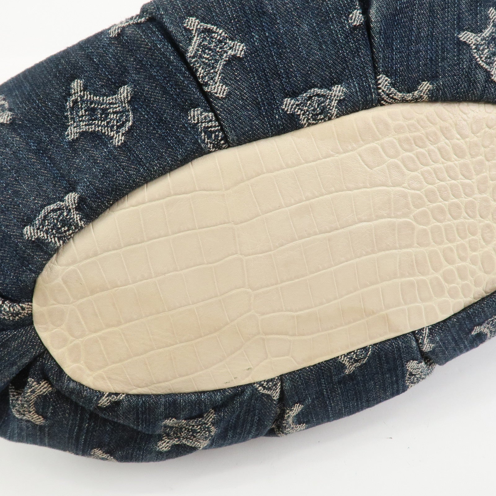 CELINE Macadam Denim Embossed Leather 2WAY Bag Hand Bag Blue Ivory