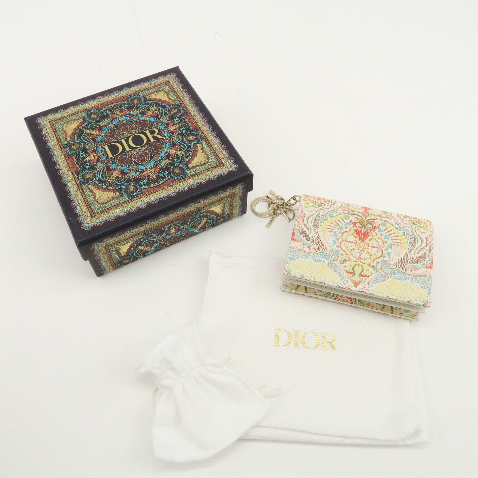 Christian Dior Logo Leather Bi-fold Comact Wallet Ivory Multicolor