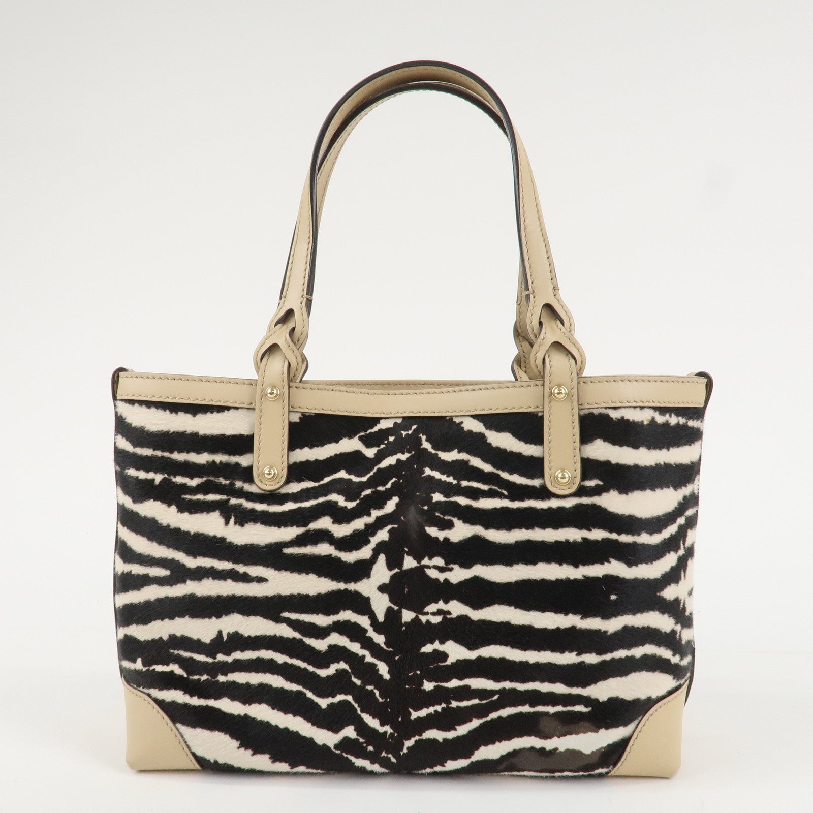 GUCCI Craft Unborn Calf Leather Tote Bag Zebra Pattern Beige 23793