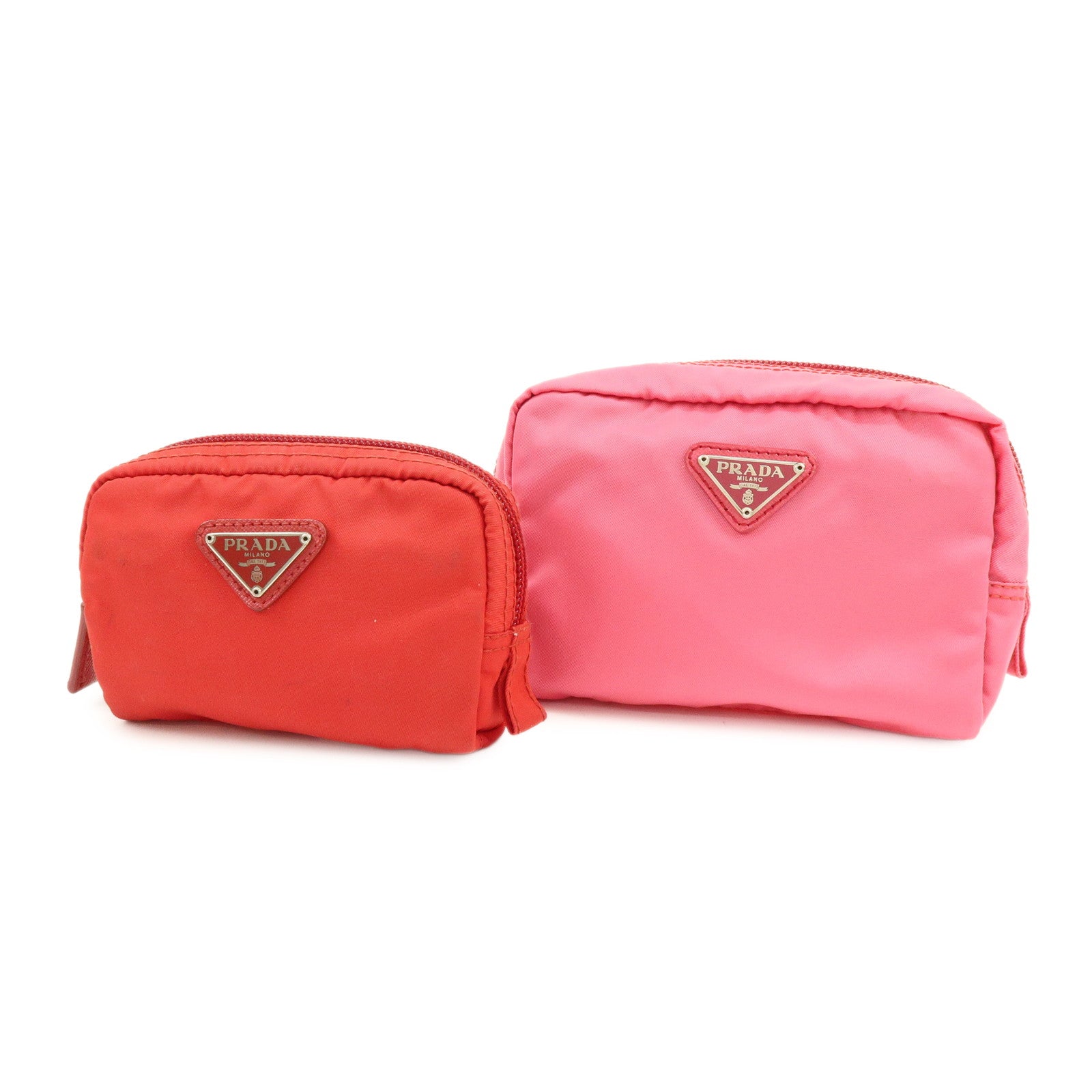 PRADA Set of 2 Nylon Pouch Cosmetic Bag Pink Red 1N0340/1N0339