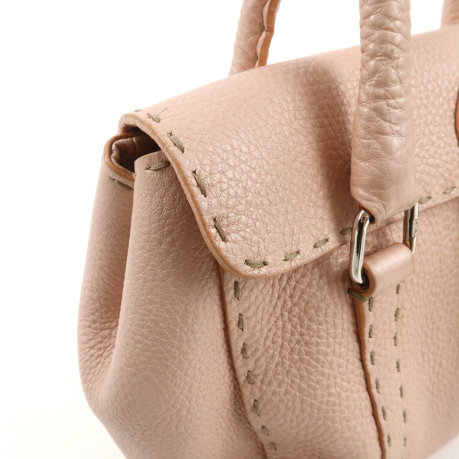 FENDI Selleria Leather Mini Linda Hand Bag Pink Silver HDW 8BR486