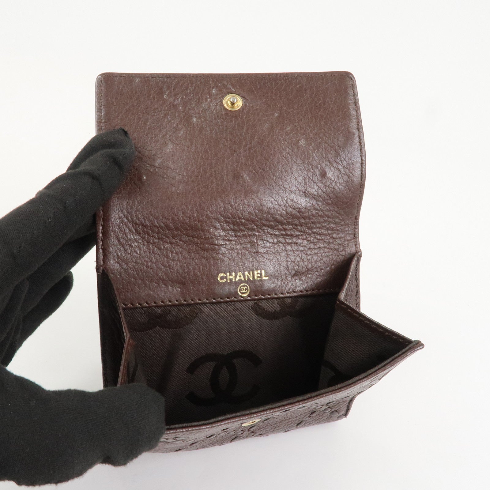 CHANEL COCO Mark Wild Stitch Caviarskin Compact Tri-fold Wallet
