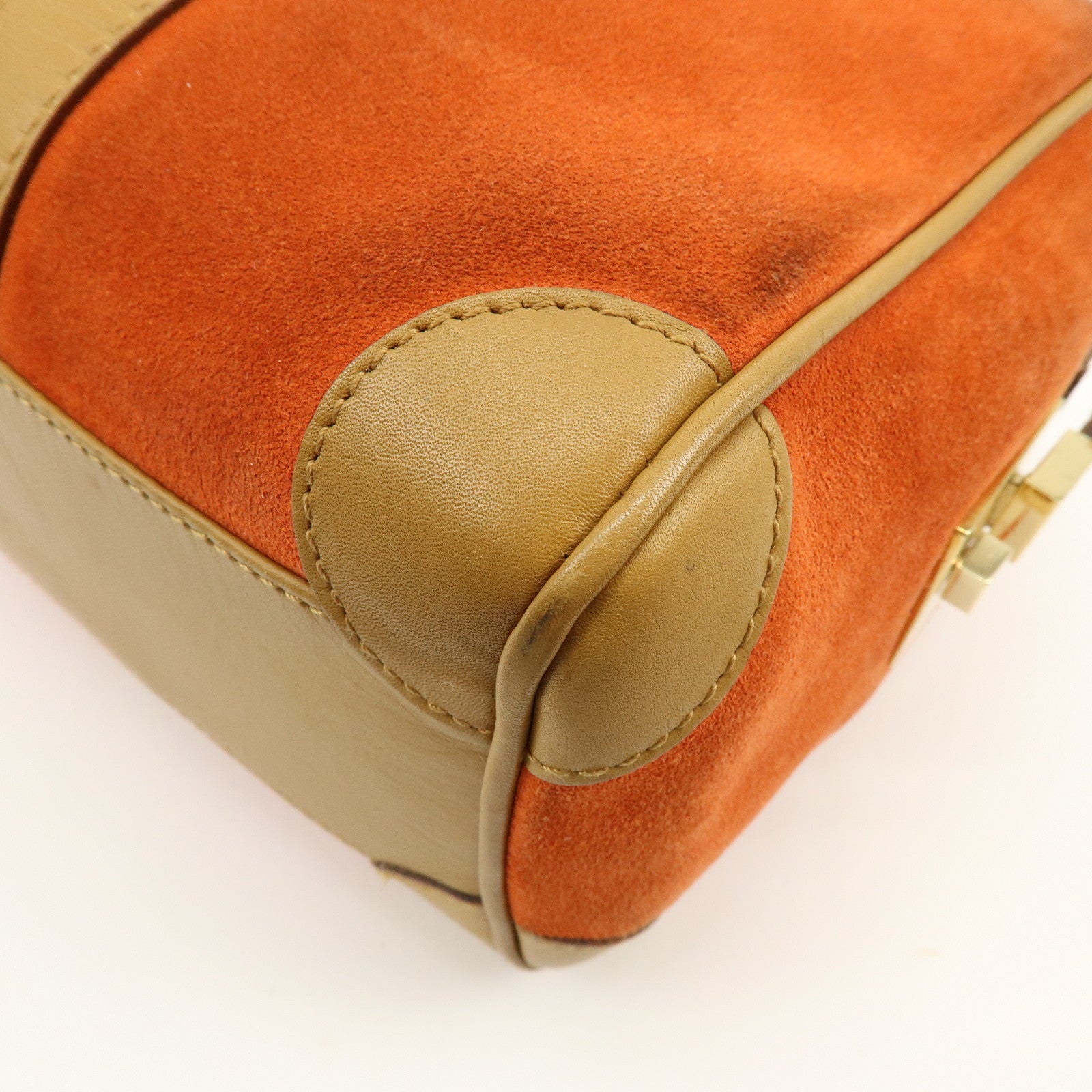 GUCCI Logo Suede Leather Hand Bag Orange Brown 000.0851