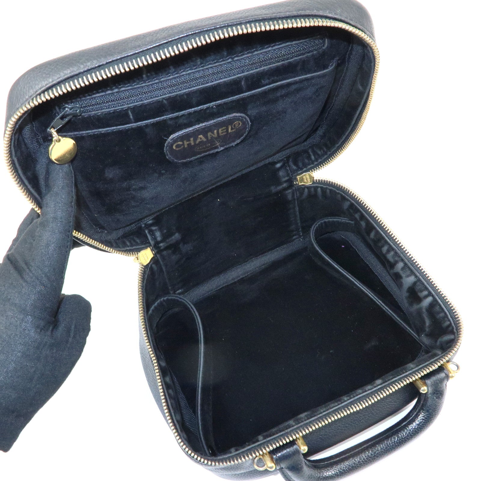 CHANEL COCO Mark Caviarskin 2Way Bag Cosmetic Bag Black A07061