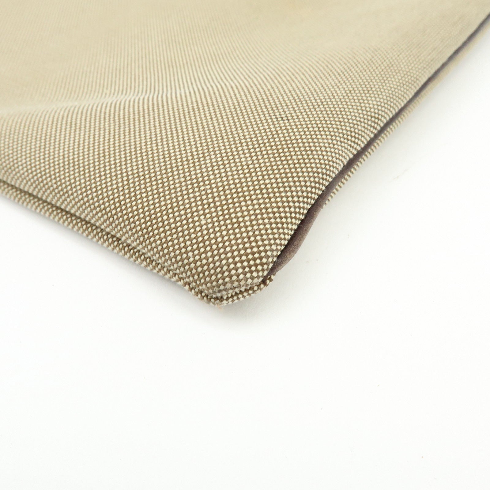 PRADA Logo Jacquard Canvas Leather Clutch Bag Pouch Khaki