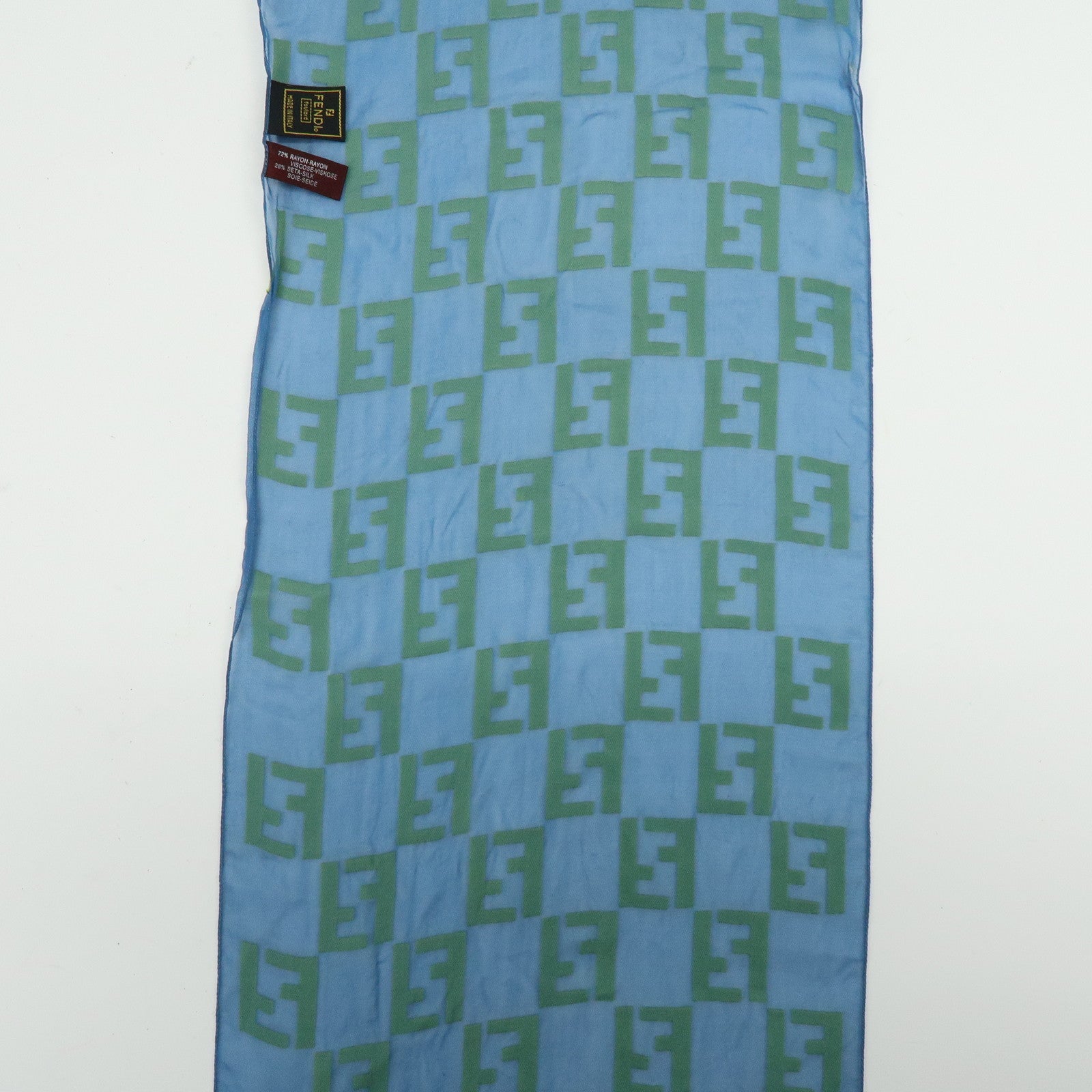 FENDI Zucca Rayon Silk Scarf Shawl Blue Light Green