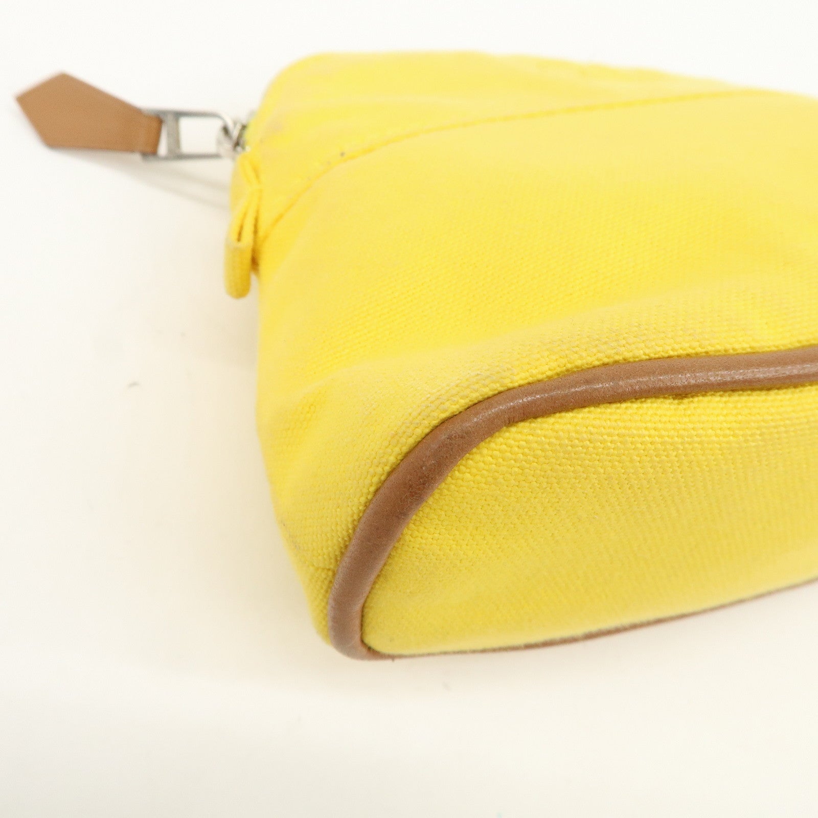 HERMES Canvas Leather Bolide Set of 3 Pouch Yellow Pink Gray
