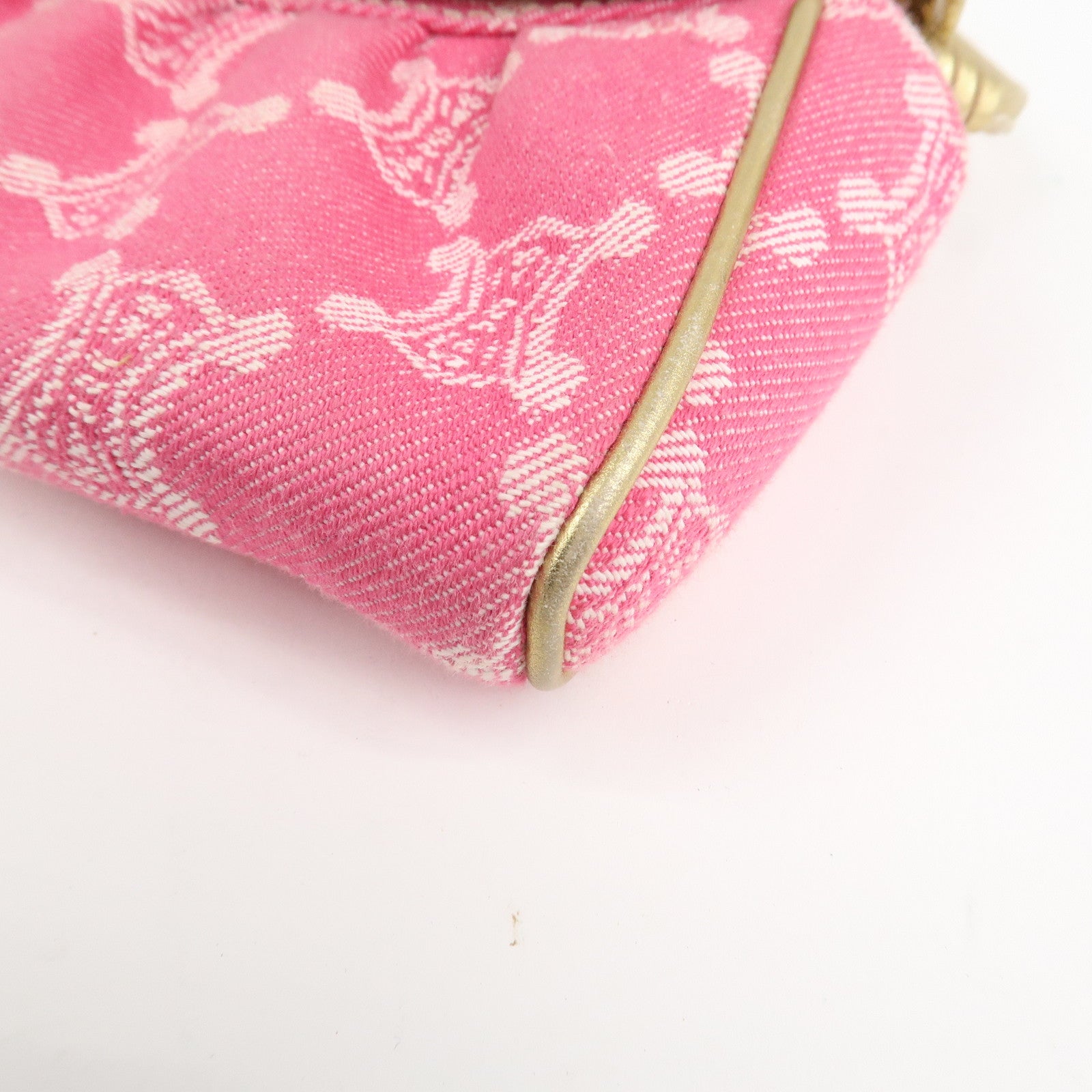 CELINE Triomphe Leather Canvas Shoulder Bag Hand Bag Pink Gold