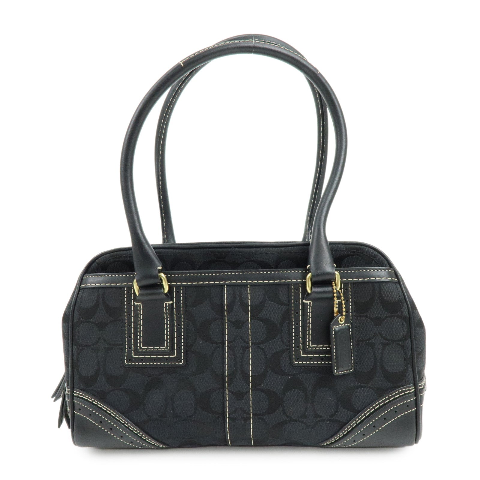 COACH Signature Canvas Leather Shoulder Bag Boston Bag Black