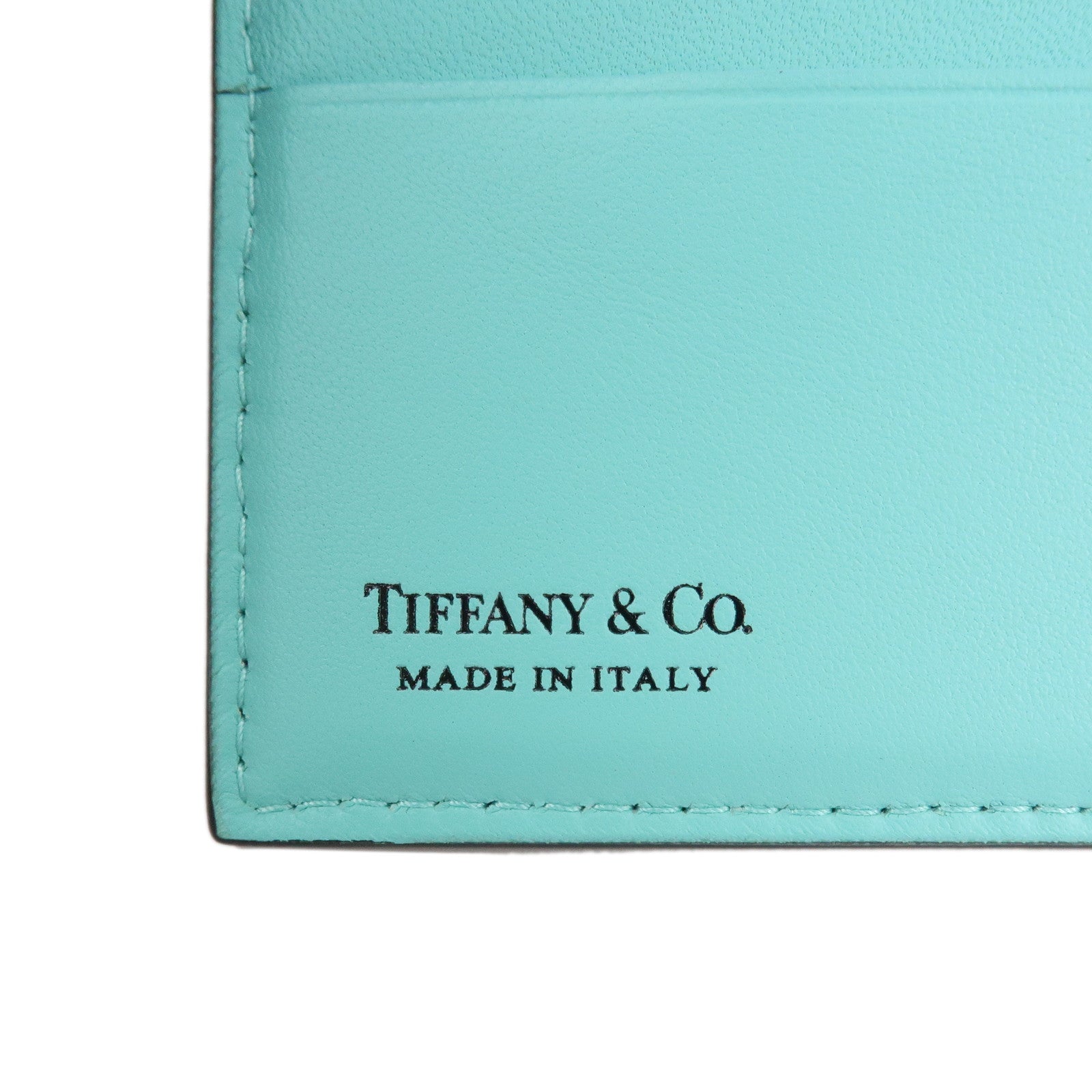 Tiffany & Co. Logo Leather Passport Case Black Tiffany Blue