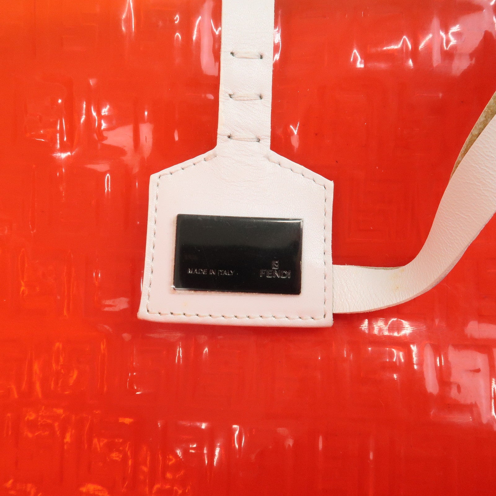 FENDI Zucchino Plastic Leather Tote Bag Shoulder Bag Orange 8BH005