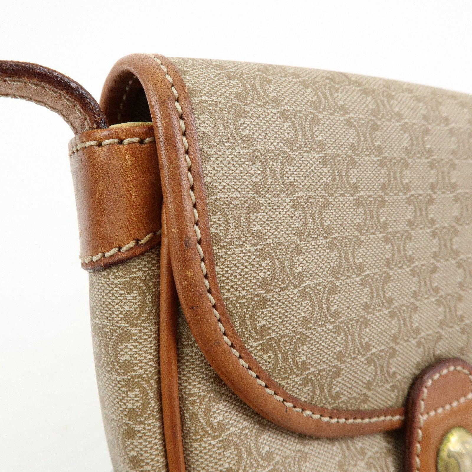 CELINE Macadam PVC Leather Shoulder Bag Crossbody Bag Beige Brown