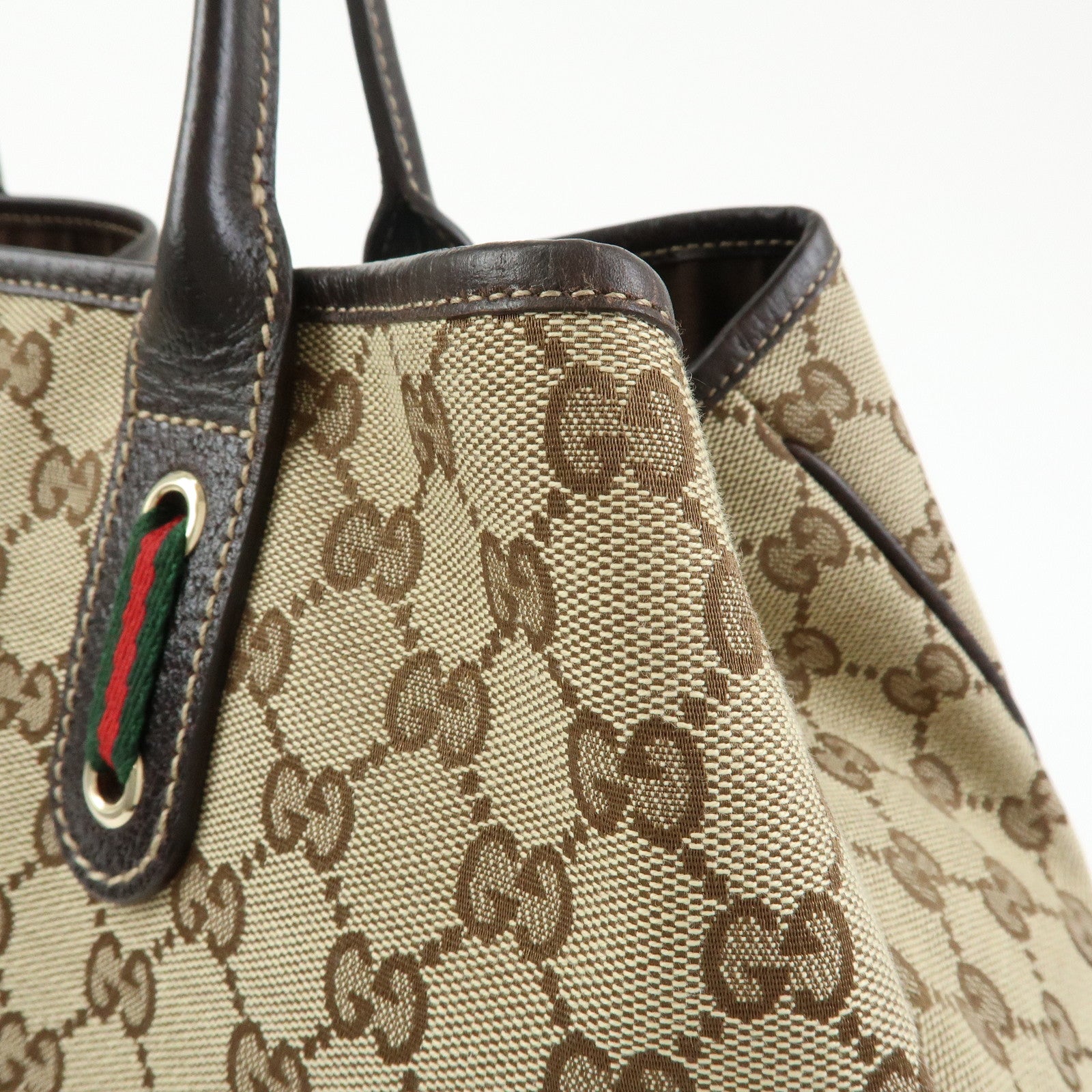 GUCCI Princy GG Canvas Leather Tote Bag Beige Dark Brown 161719