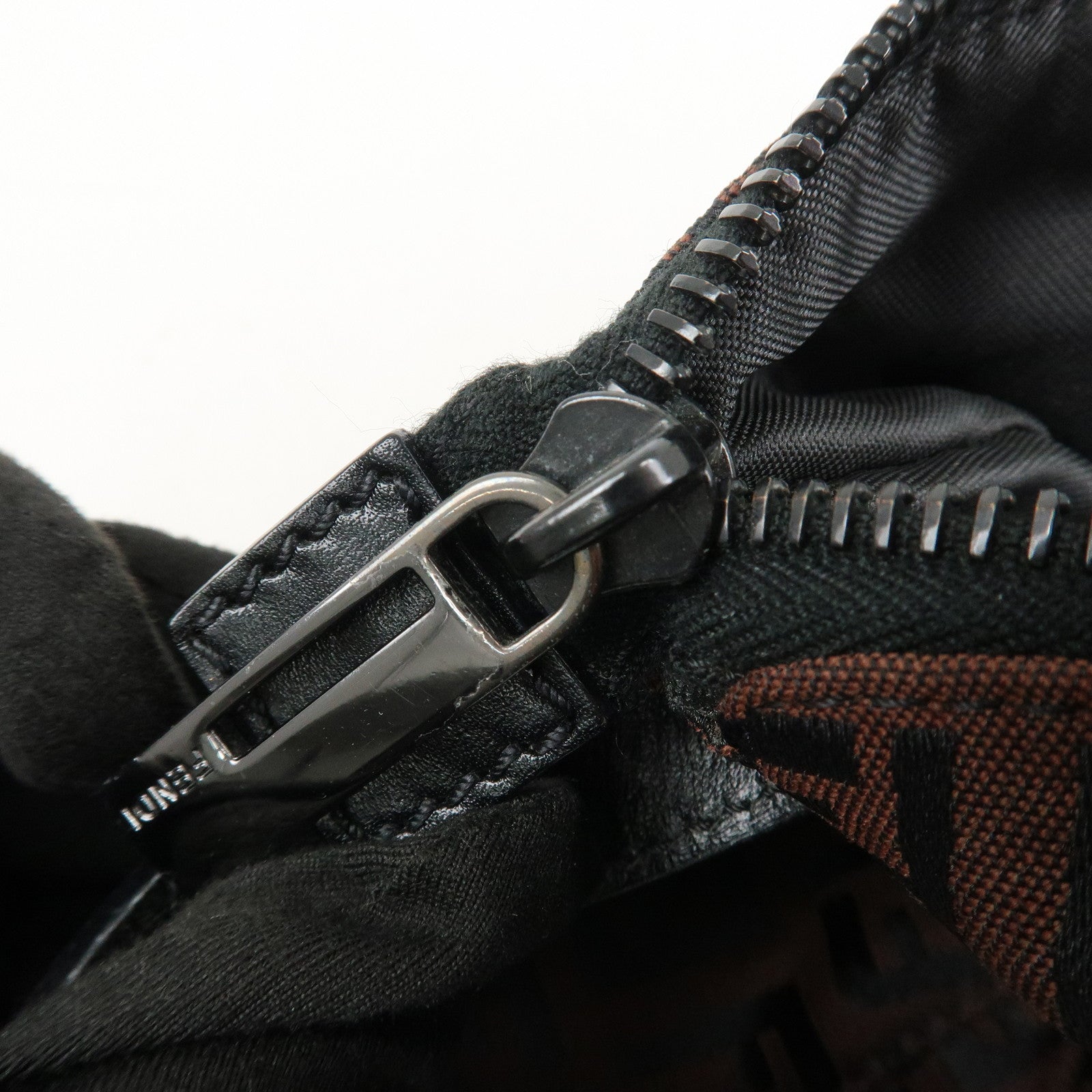 FENDI Zucchino Canvas Leather Shoulder Bag Hand Bag Brown 8BR444