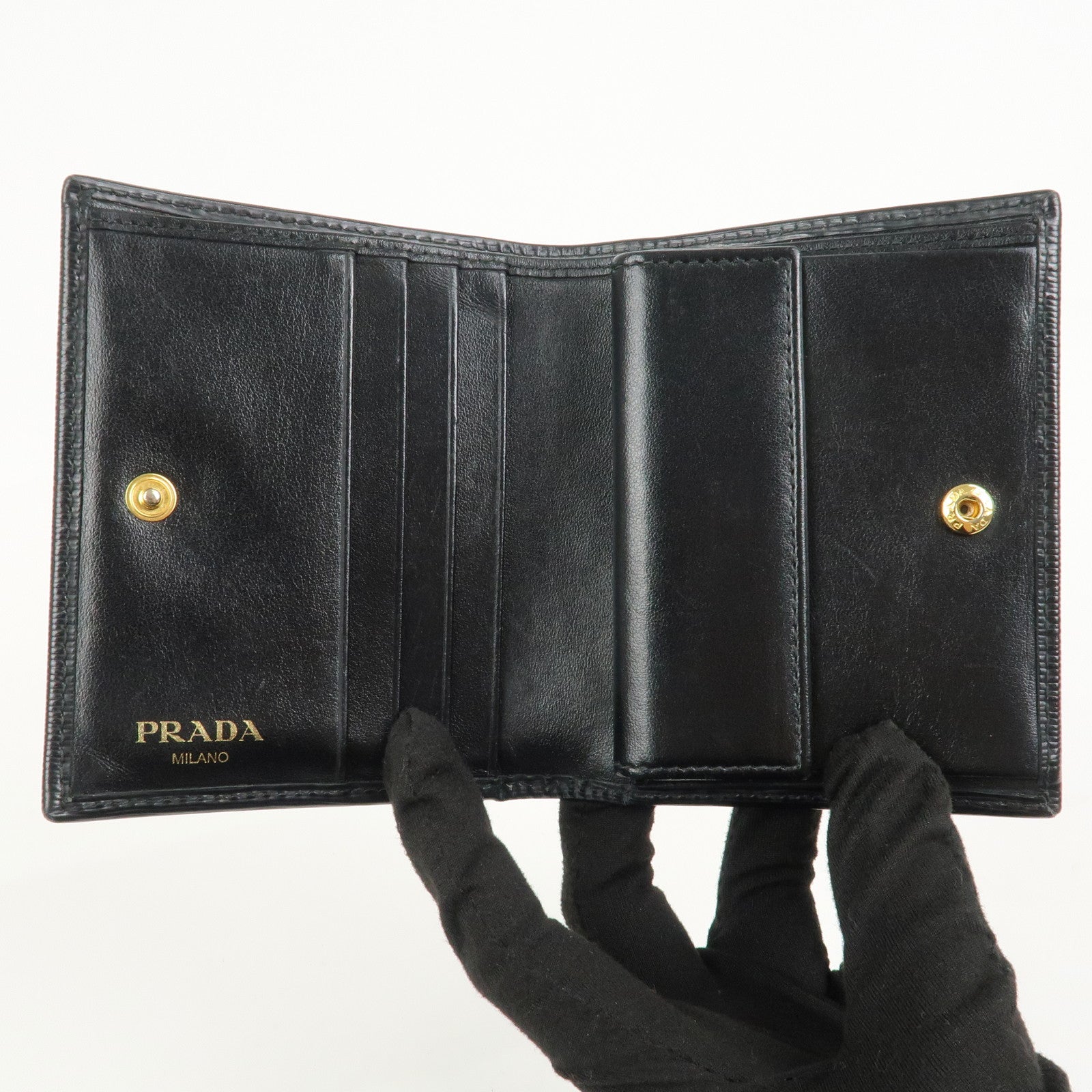 PRADA Vitello Move Leather Bi-fold Compact Wallet Black 1MV204