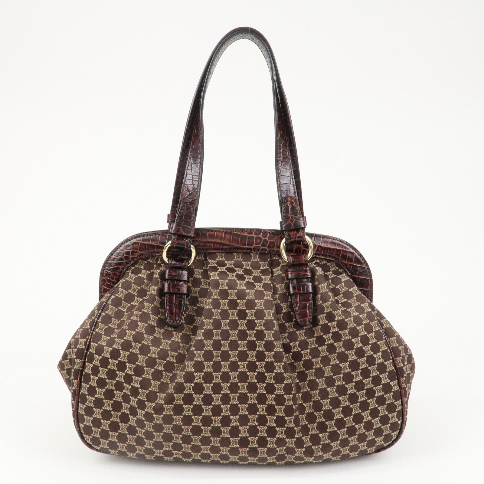 CELINE Macadam Canvas Emboss Leather Shoulder bag Dark Brown