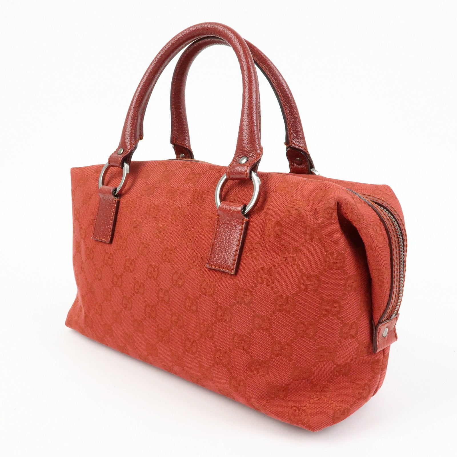 GUCCI GG Canvas Leather Hand Bag Tote Bag Red 113009
