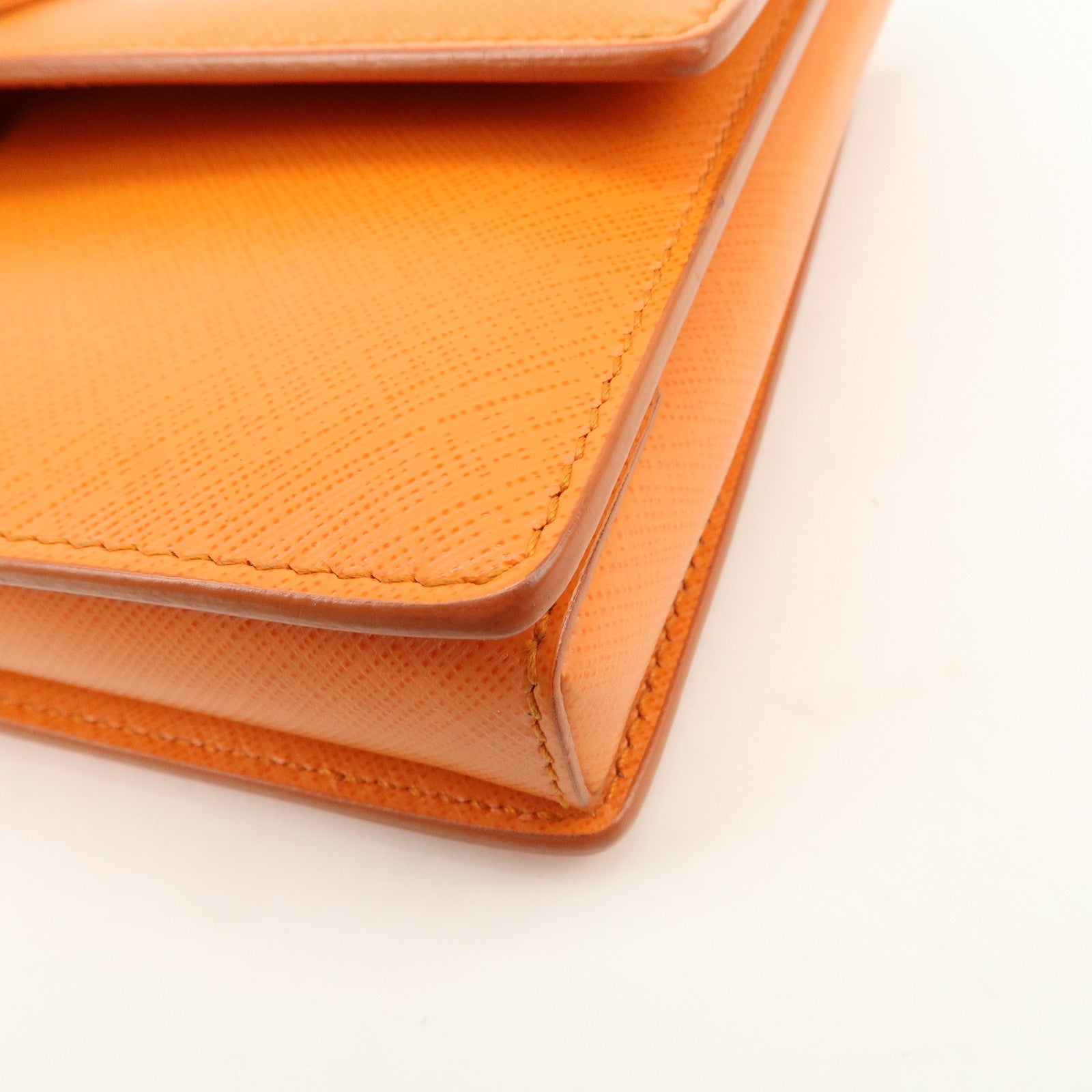 Ferragamo Vara Ribbon Leather Chain Shoulder Bag Hand Bag Orange