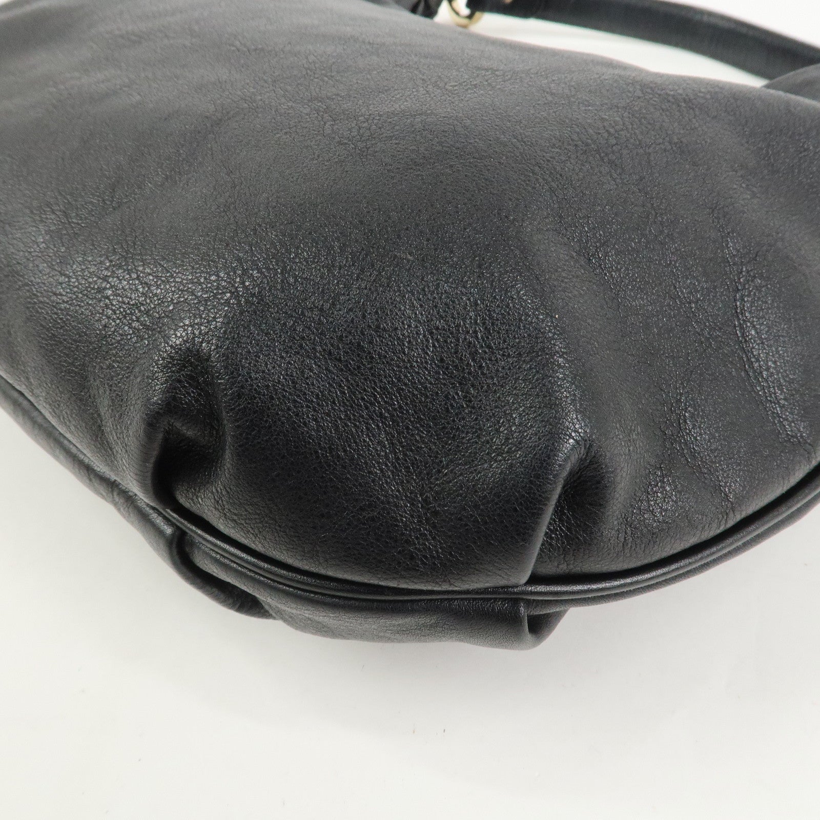 FENDI Leather Shoulder Bag Hand Bag Black 8BR340