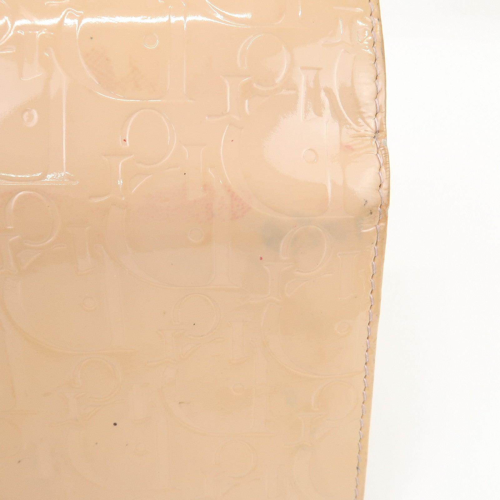 Christian Dior Patent Leather Chain Wallet Long Wallet WOC Beige