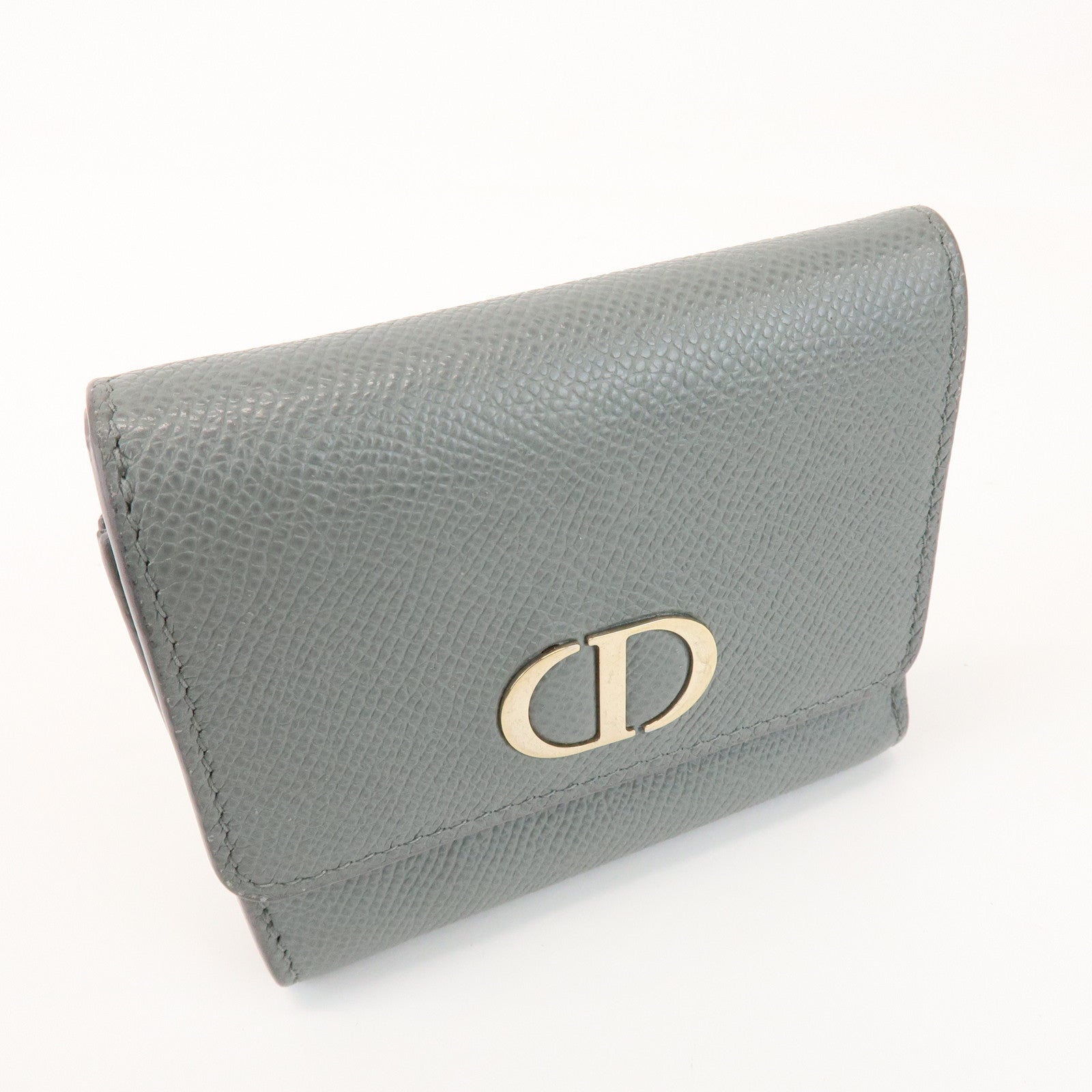 Christian Dior Montaigne Leather Compact Lotus Wallet Gray