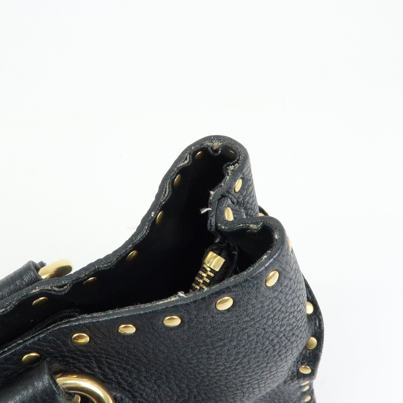 CELINE Boogie Bag Leather Hand Bag Tote Bag Black Studs