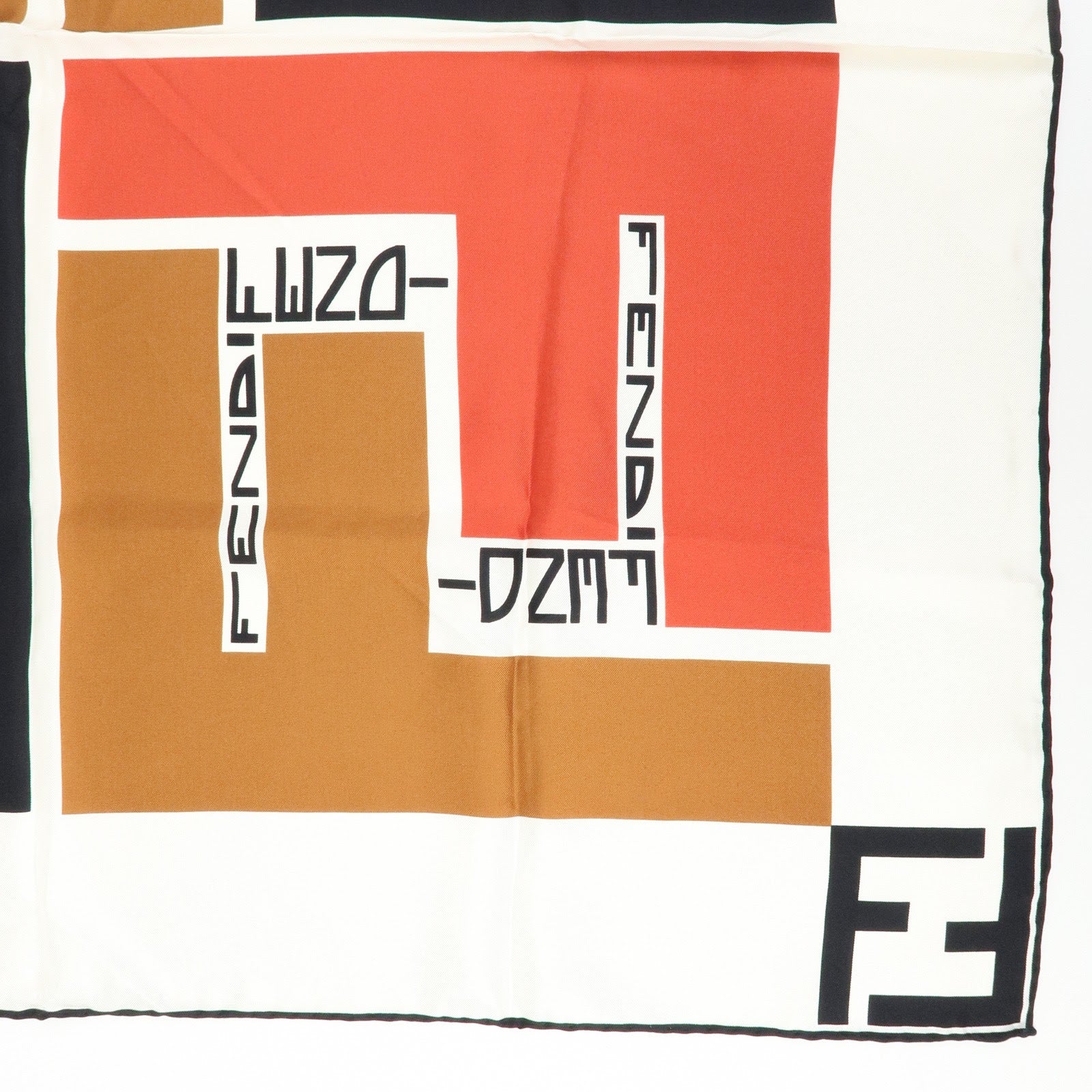 FENDI Zucca Silk 100% Scarf White Black Brown Red