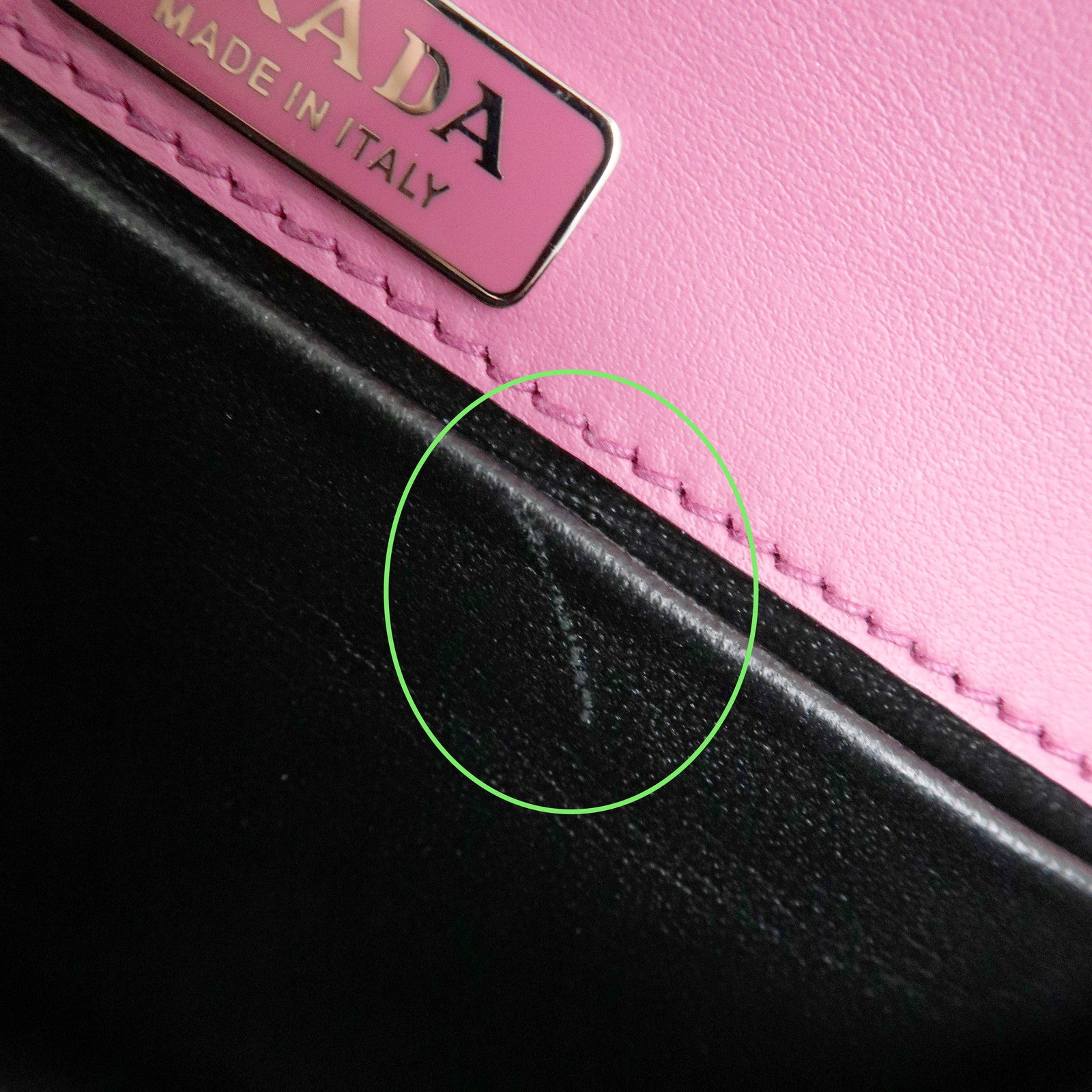 PRADA Cahier Calf Leather Studs Shoulder Bag Pink Black 1BH018