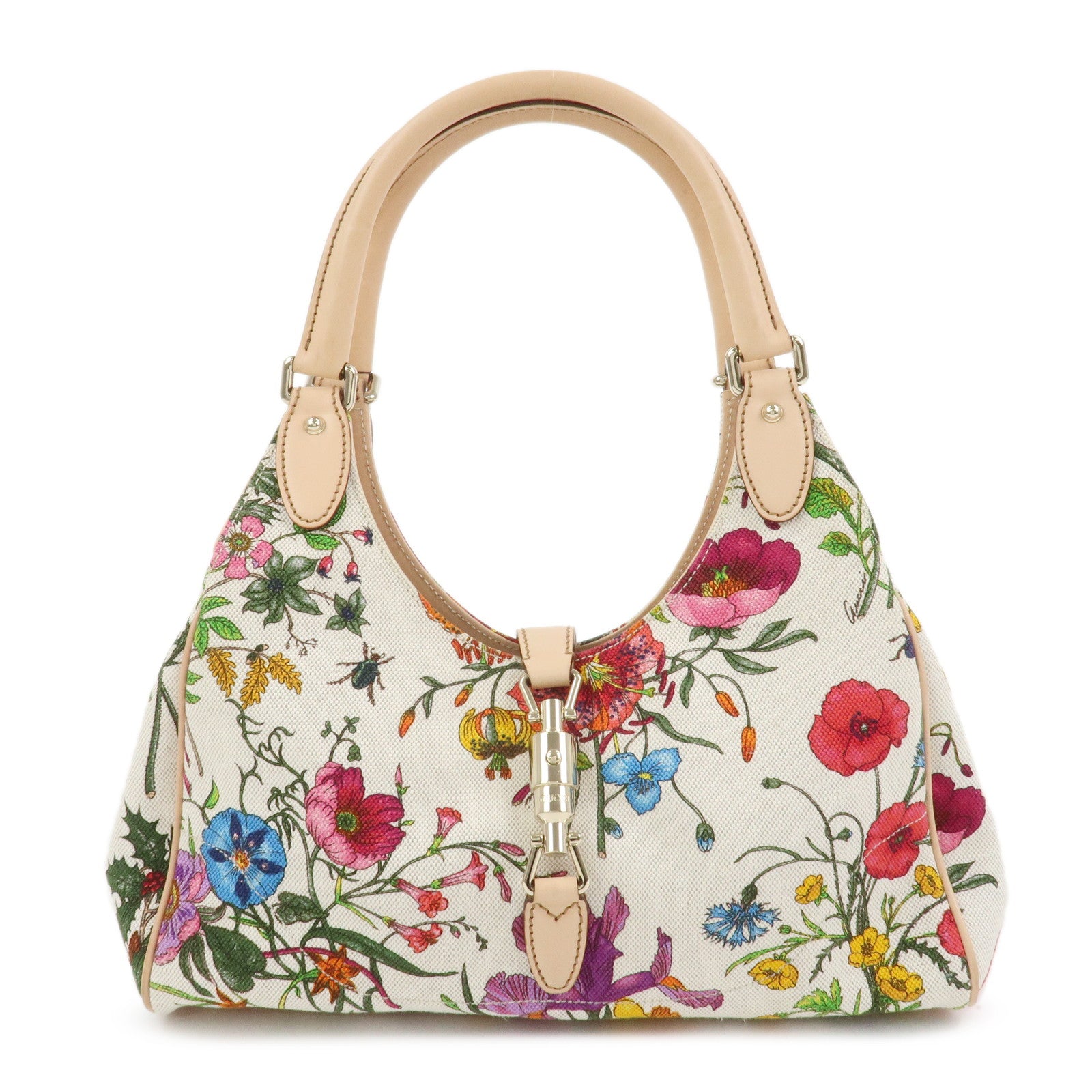 GUCCI New Jackie Canvas Leather Flower Shoulder Bag 145819
