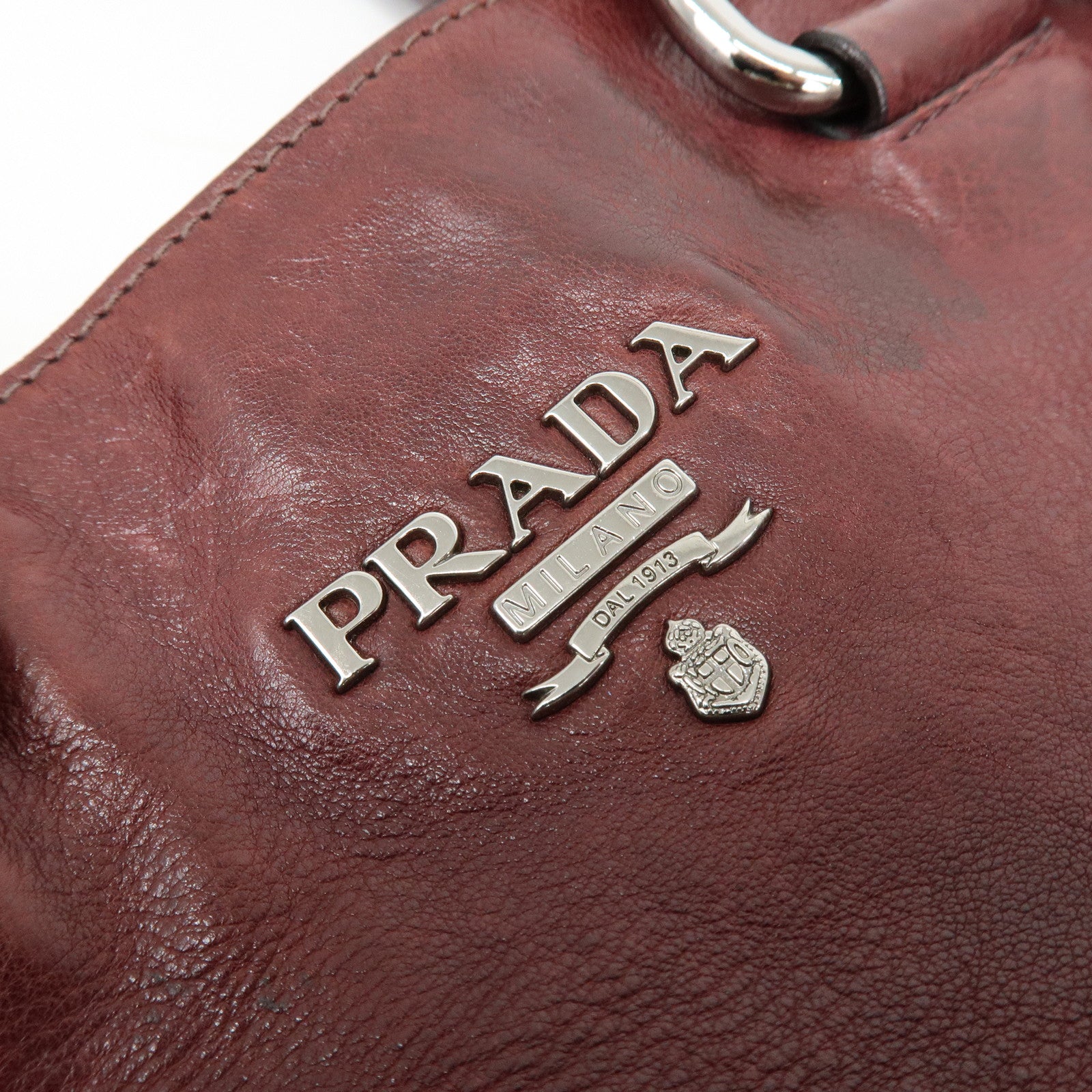 PRADA Triangle Logo Gradation Leather Tote Bag Hand Bag Bordeaux