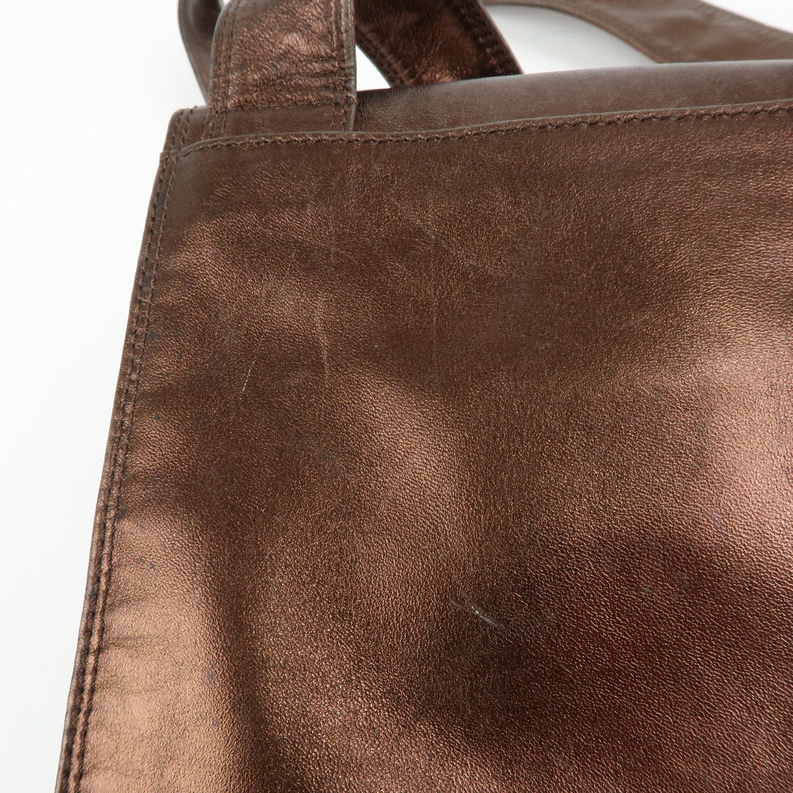CHANEL Calf Leather Shoulder Bag Flap Crossbody Bag Metallic Brown