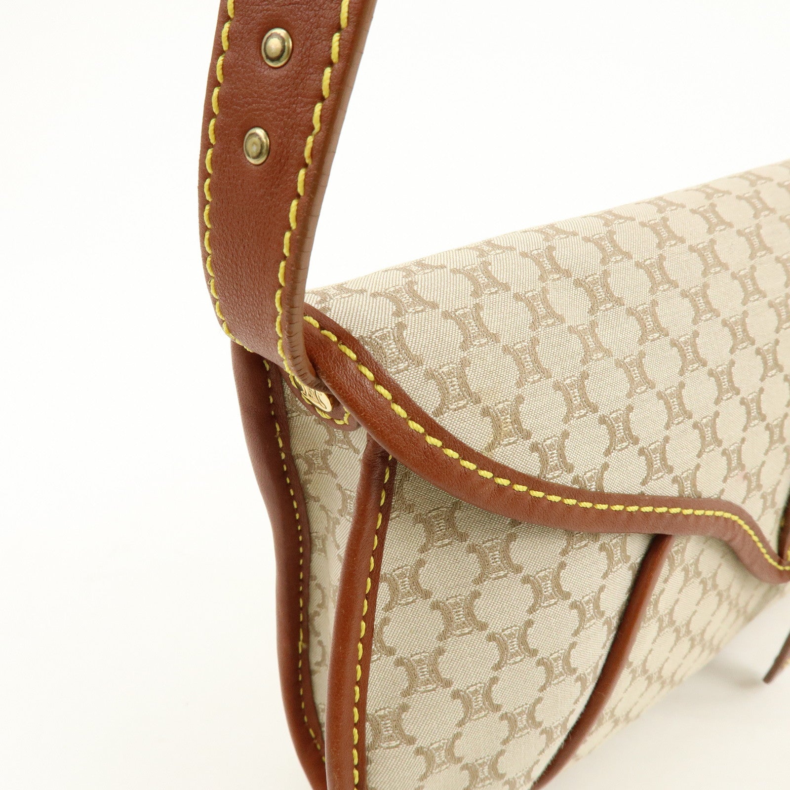 CELINE Macadam Canvas Leather Hand Bag Shoulder Bag Beige Brown
